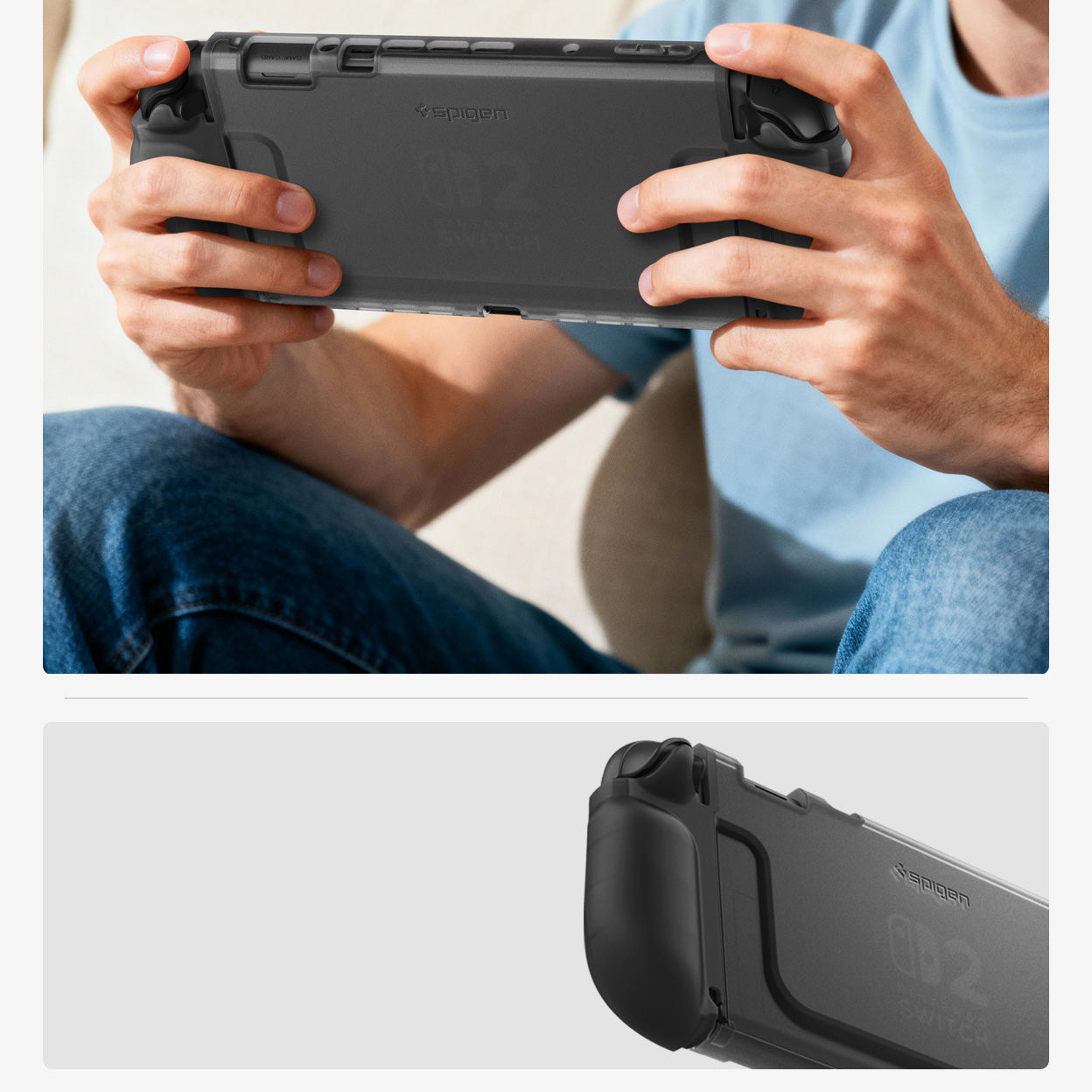 Hülle für Nintendo Switch 2, Spigen Ultra Hybrid, Rauchfarben Schwarz