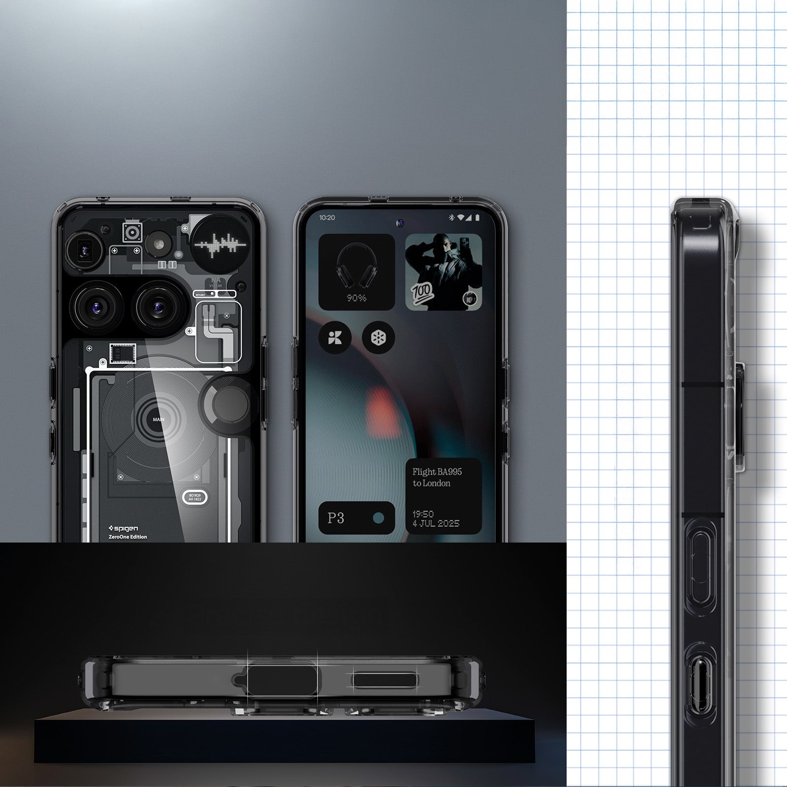 Handyhülle für Nothing Phone 3, Spigen Ultra Hybrid, Rauchfarben-Grau (Zero One)