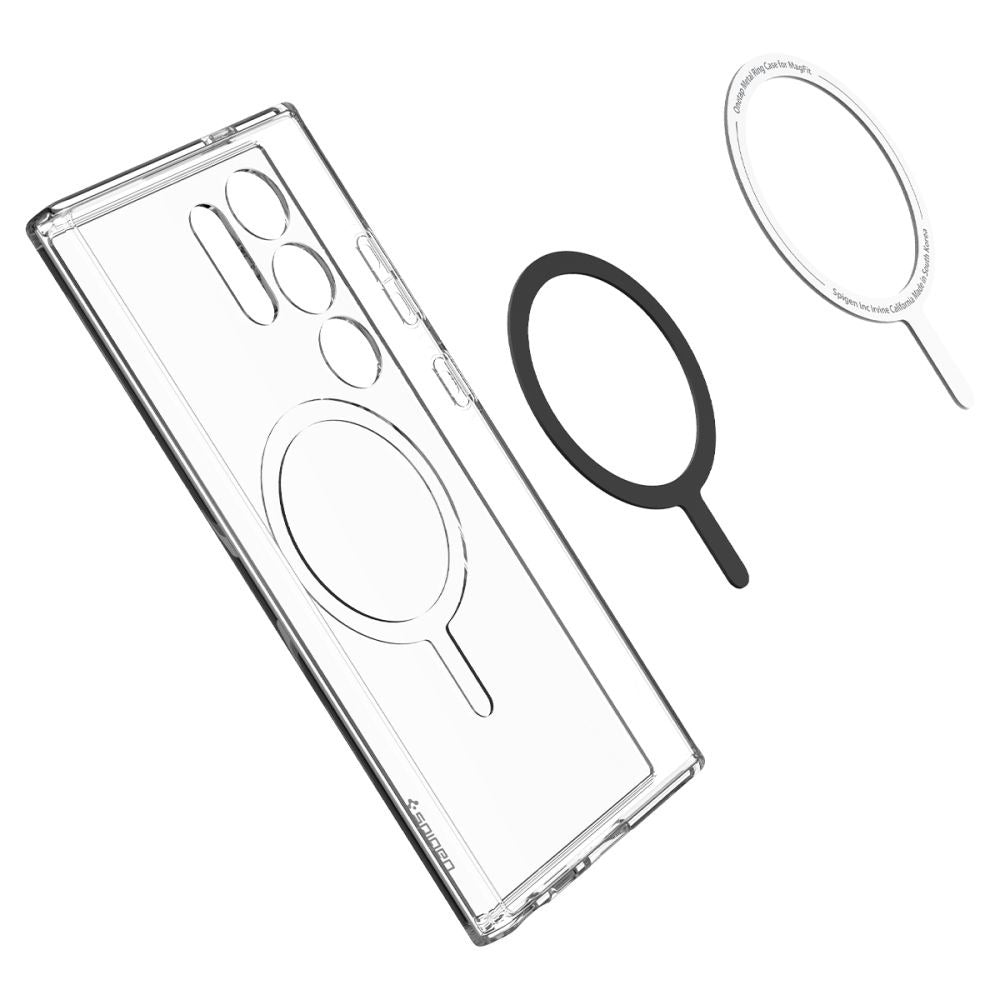 Schutzhülle für Galaxy S24 Ultra, Spigen Ultra Hybrid OneTap Metal Ring, Transparent-Weiß