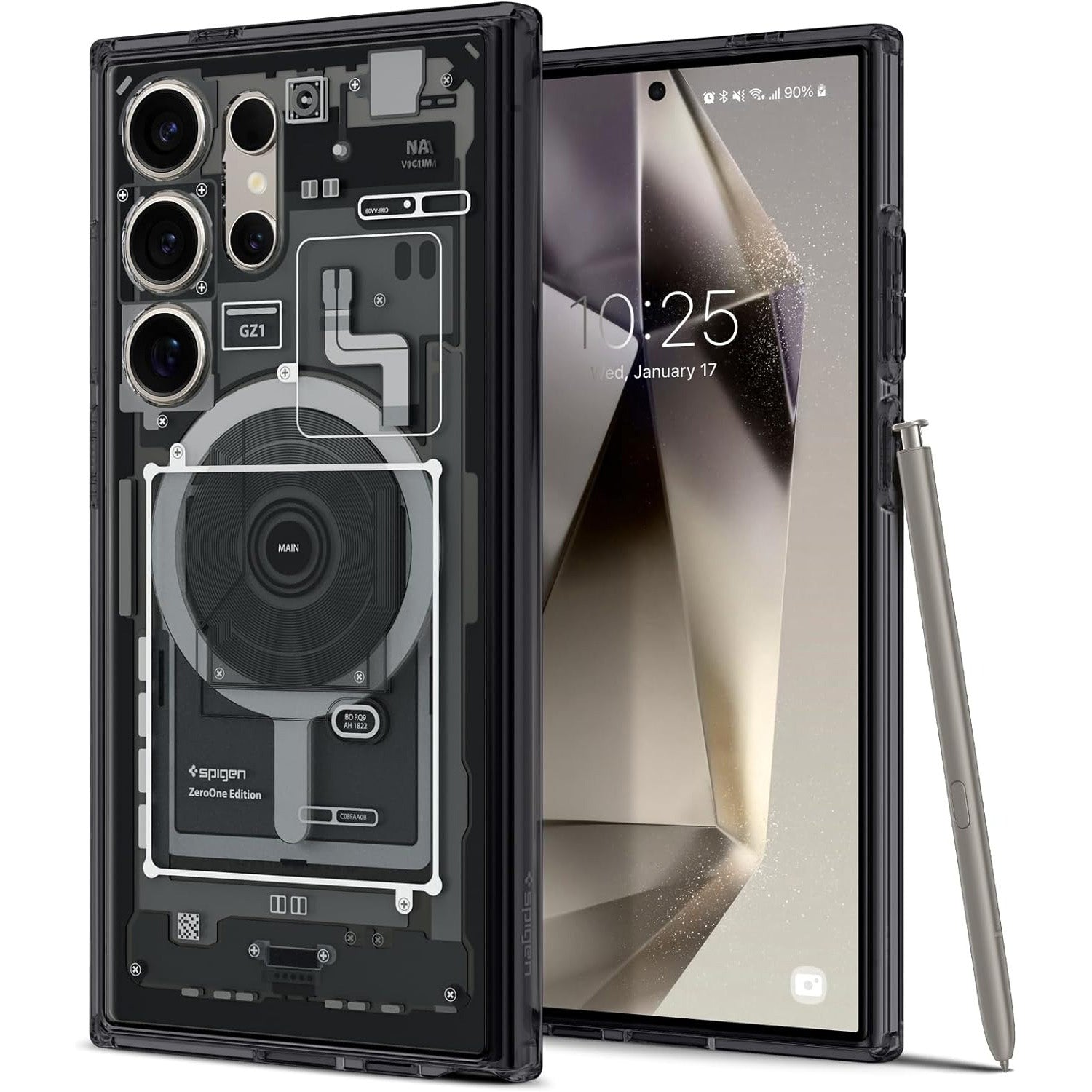 Schutzhülle für Galaxy S24 Ultra, Spigen Ultra Hybrid OneTap Metal Ring, Rauchfarben-Grau (Zero One)
