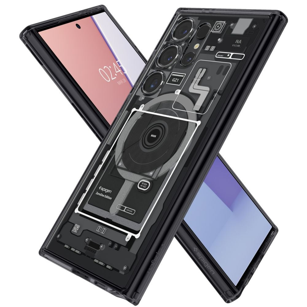 Schutzhülle für Galaxy S24 Ultra, Spigen Ultra Hybrid OneTap Metal Ring, Rauchfarben-Grau (Zero One)