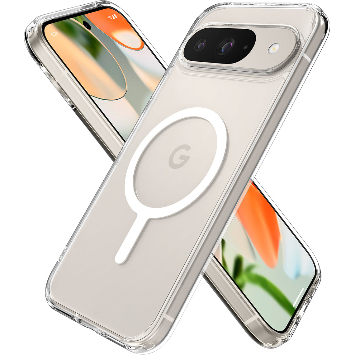 Schutzhülle für Google Pixel 9 / 9 Pro, Spigen Ultra Hybrid OneTap Metal Ring, Transparent-Weiß