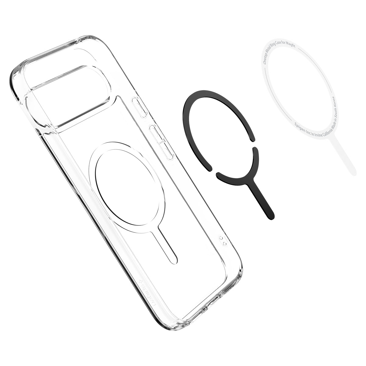 Schutzhülle für Google Pixel 9 / 9 Pro, Spigen Ultra Hybrid OneTap Metal Ring, Transparent-Weiß