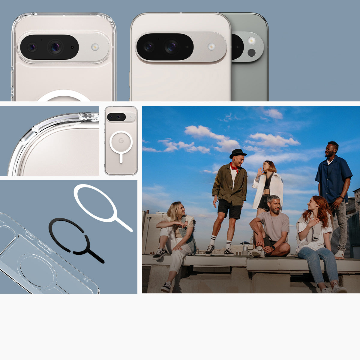 Schutzhülle für Google Pixel 9 / 9 Pro, Spigen Ultra Hybrid OneTap Metal Ring, Transparent-Weiß