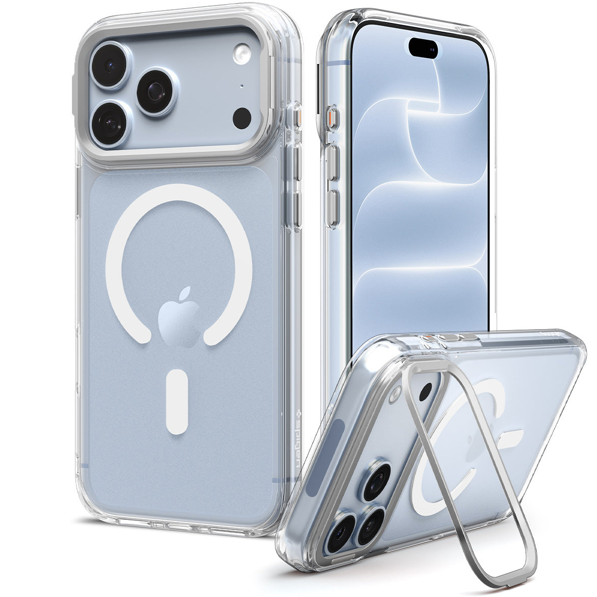 Handyhülle für iPhone 18 Pro / 17 Pro, Spigen Ultra Hybrid Optik S Mag mit MagSafe, Transparent-Silbern (1/12)