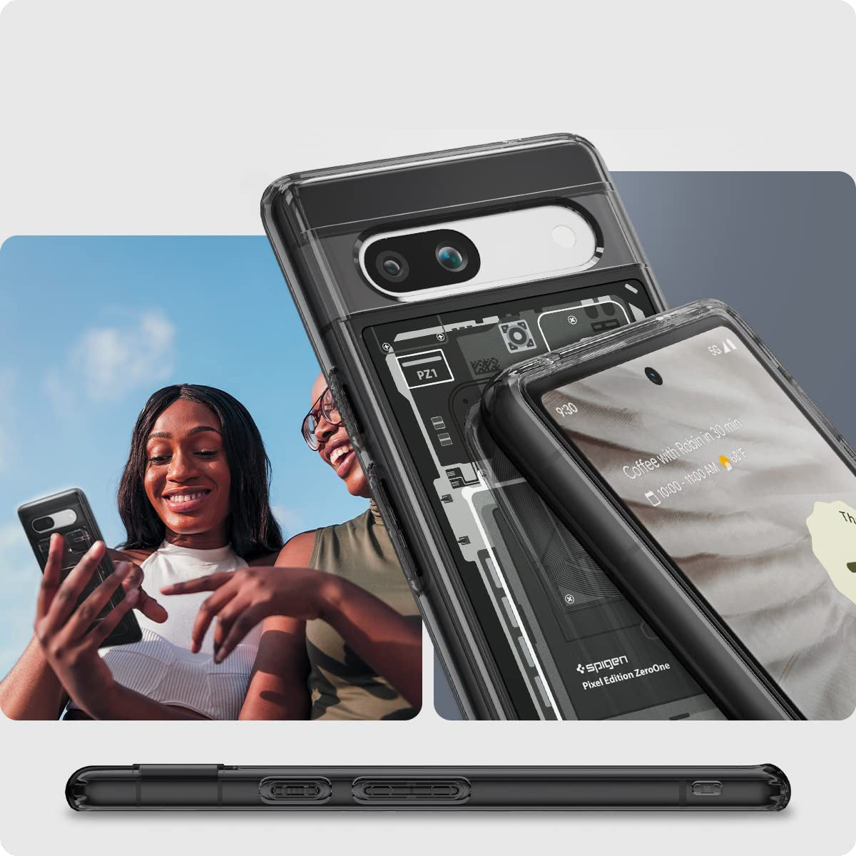 Schutzhülle Spigen Ultra Hybrid für Pixel 7A, Rauchfarben-Grau (Zero One)
