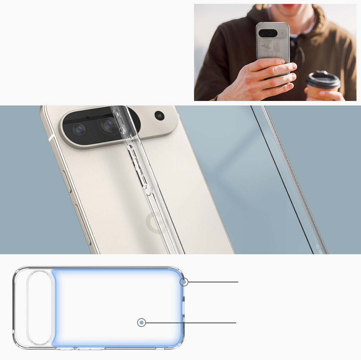 Schutzhülle für Google Pixel 9 / 9 Pro, Spigen Ultra Hybrid, Transparent