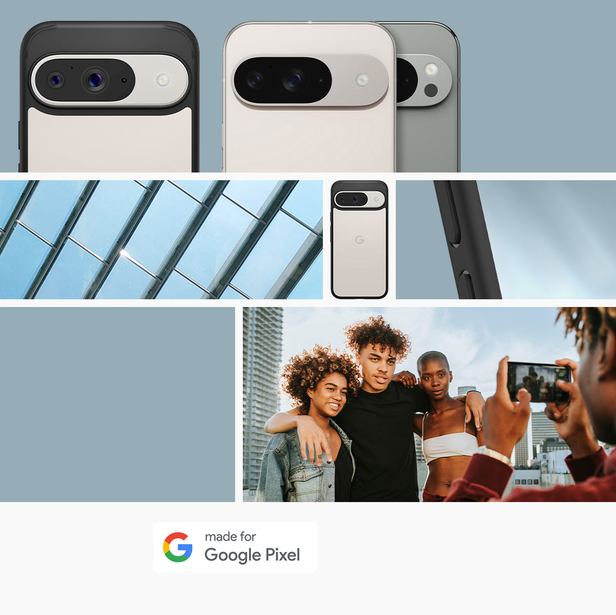 Schutzhülle für Google Pixel 9 / 9 Pro, Spigen Ultra Hybrid, Transparent/Schwarz