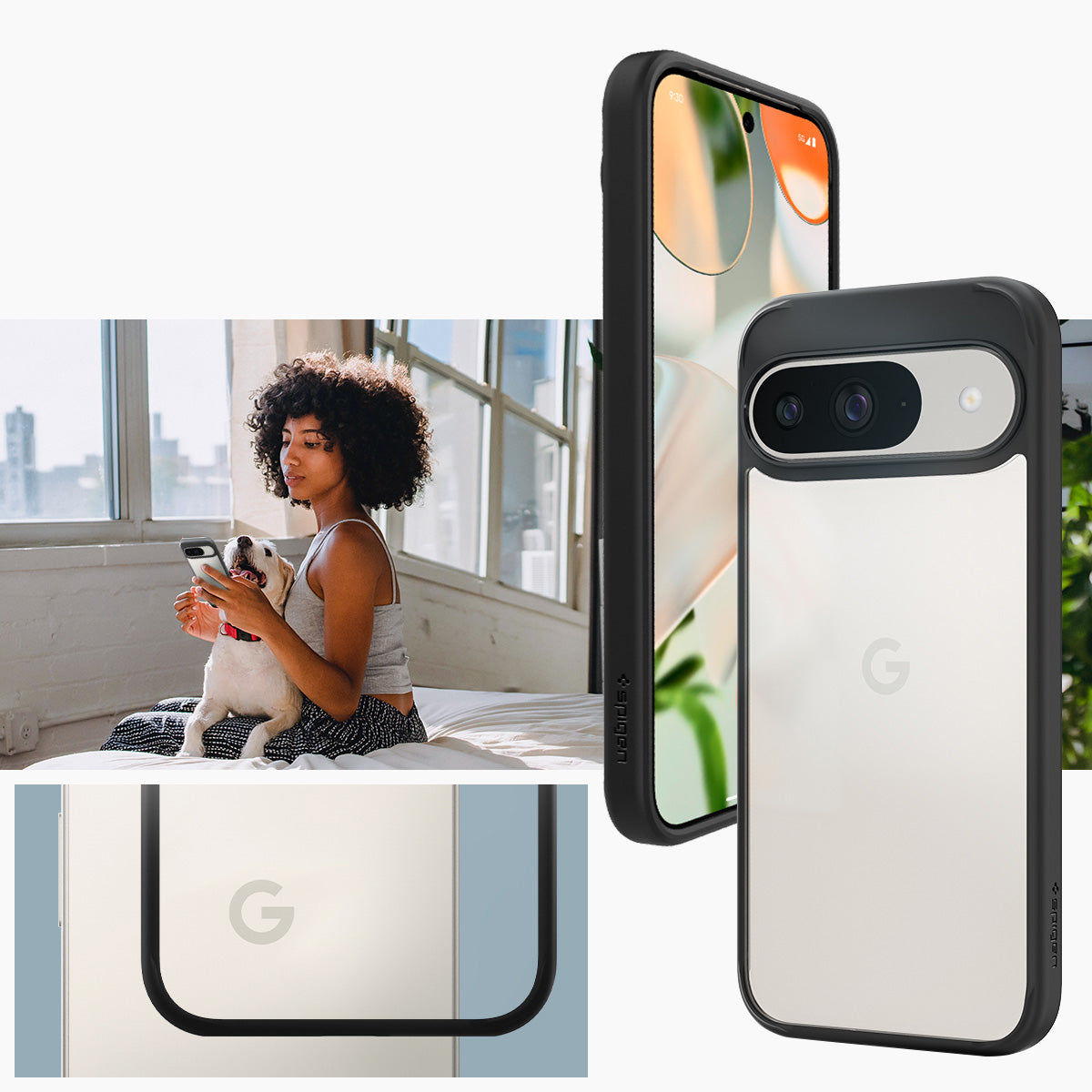 Schutzhülle für Google Pixel 9 / 9 Pro, Spigen Ultra Hybrid, Transparent/Schwarz