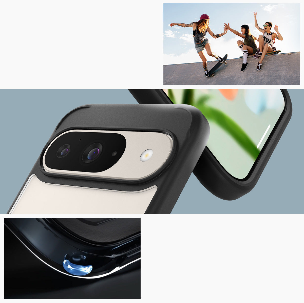 Schutzhülle für Google Pixel 9 / 9 Pro, Spigen Ultra Hybrid, Transparent/Schwarz