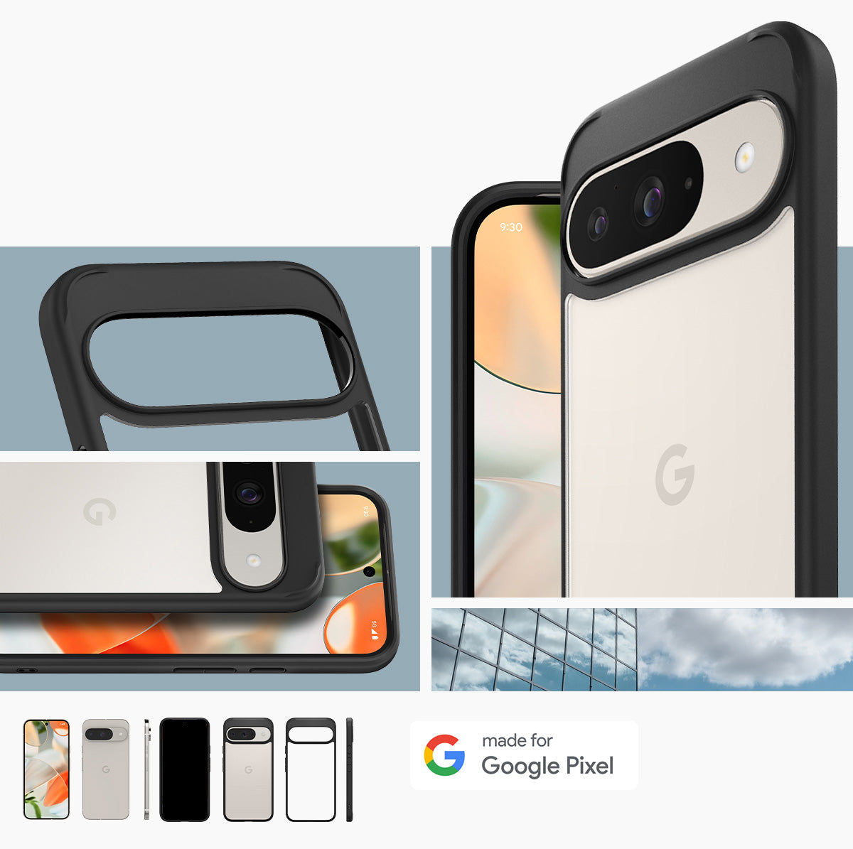 Schutzhülle für Google Pixel 9 / 9 Pro, Spigen Ultra Hybrid, Transparent/Schwarz