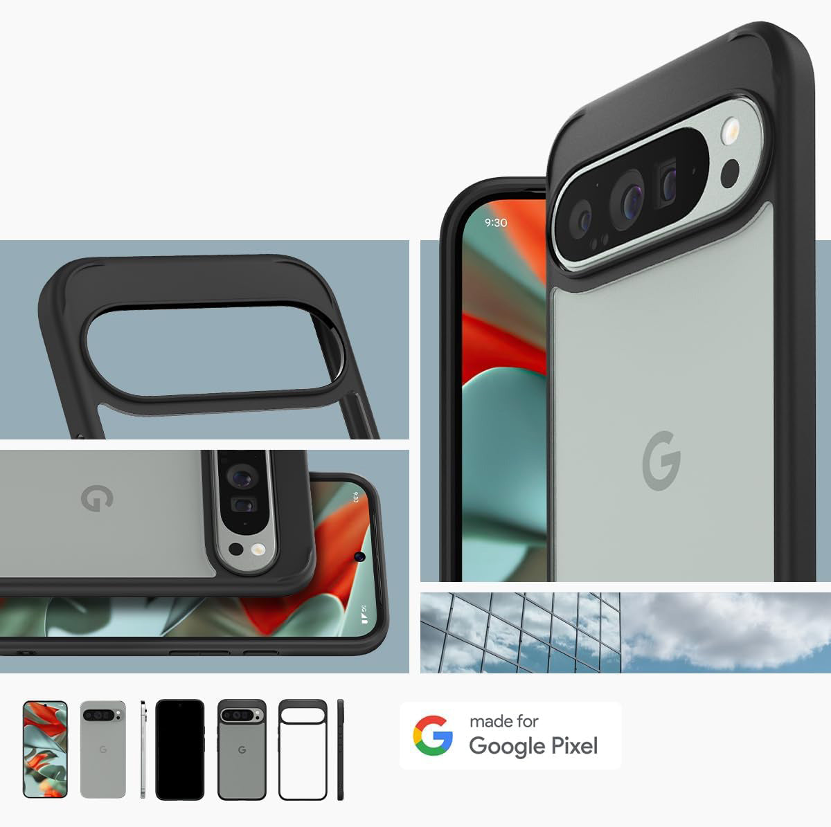 Schutzhülle für Google Pixel 9 Pro XL, Spigen Ultra Hybrid, Transparent und Schwarz