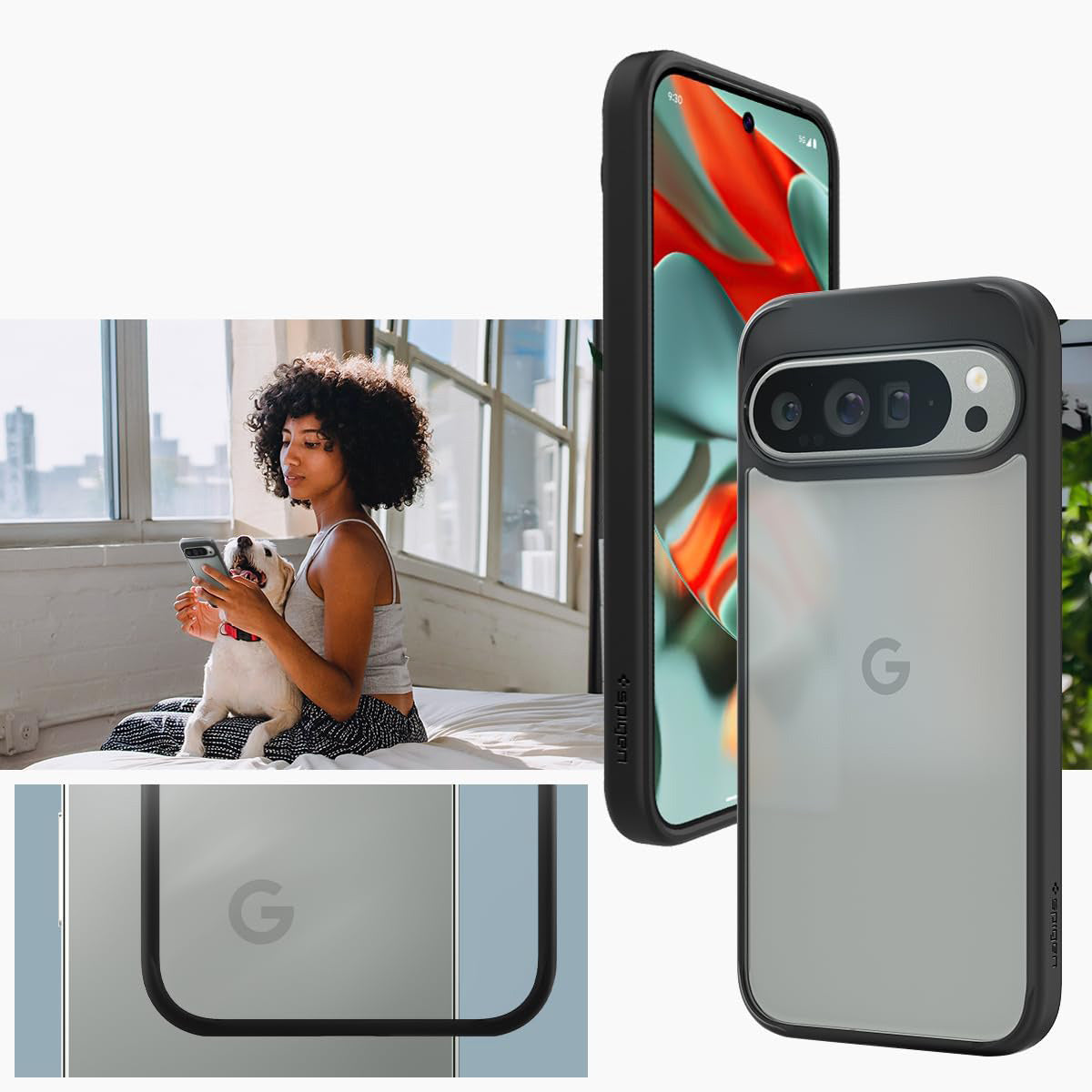 Schutzhülle für Google Pixel 9 Pro XL, Spigen Ultra Hybrid, Transparent und Schwarz