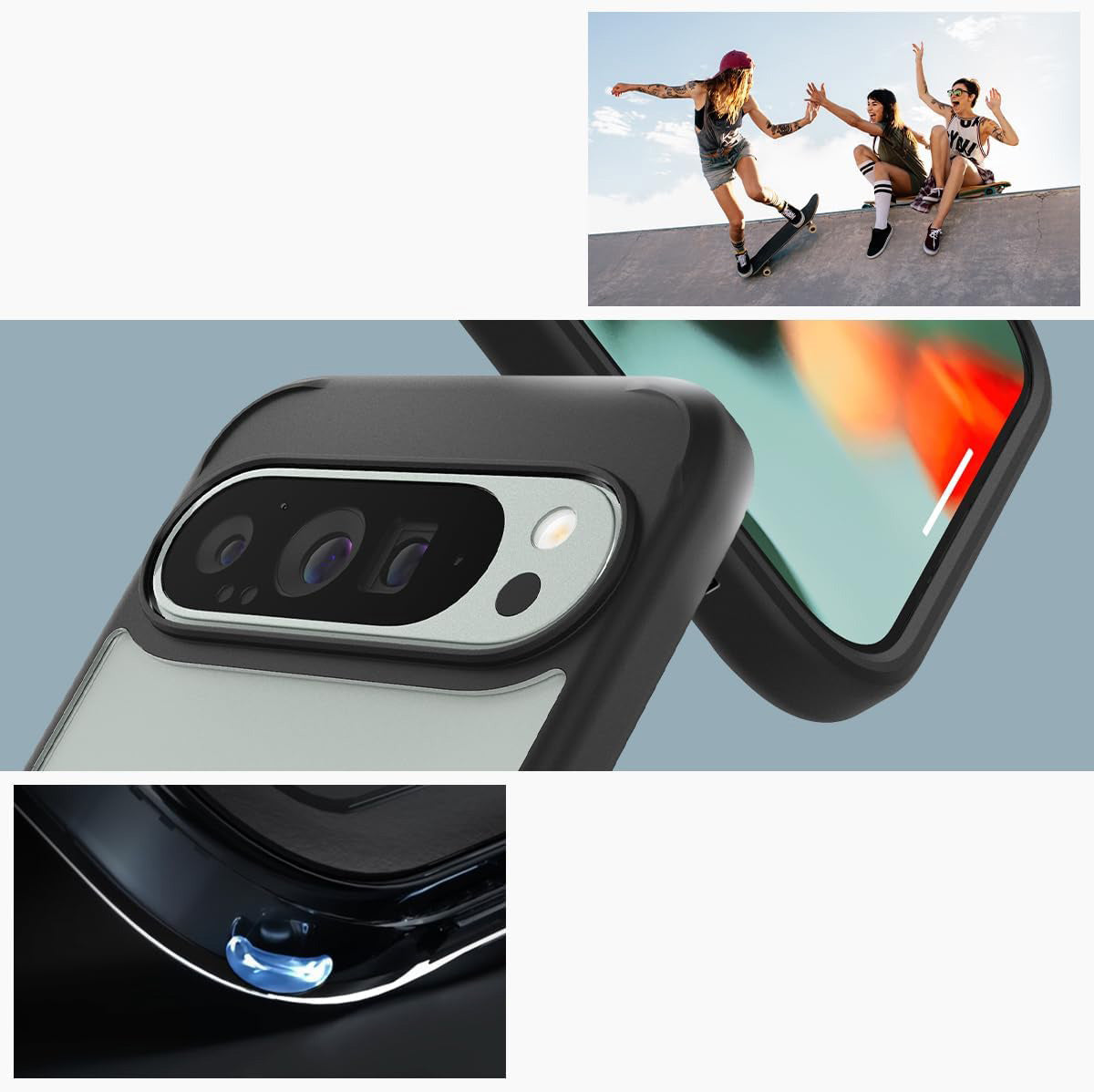 Schutzhülle für Google Pixel 9 Pro XL, Spigen Ultra Hybrid, Transparent und Schwarz
