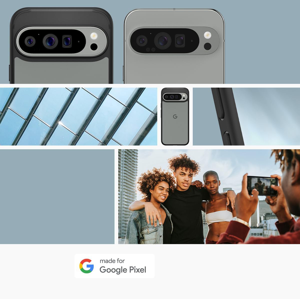 Schutzhülle für Google Pixel 9 Pro XL, Spigen Ultra Hybrid, Transparent und Schwarz