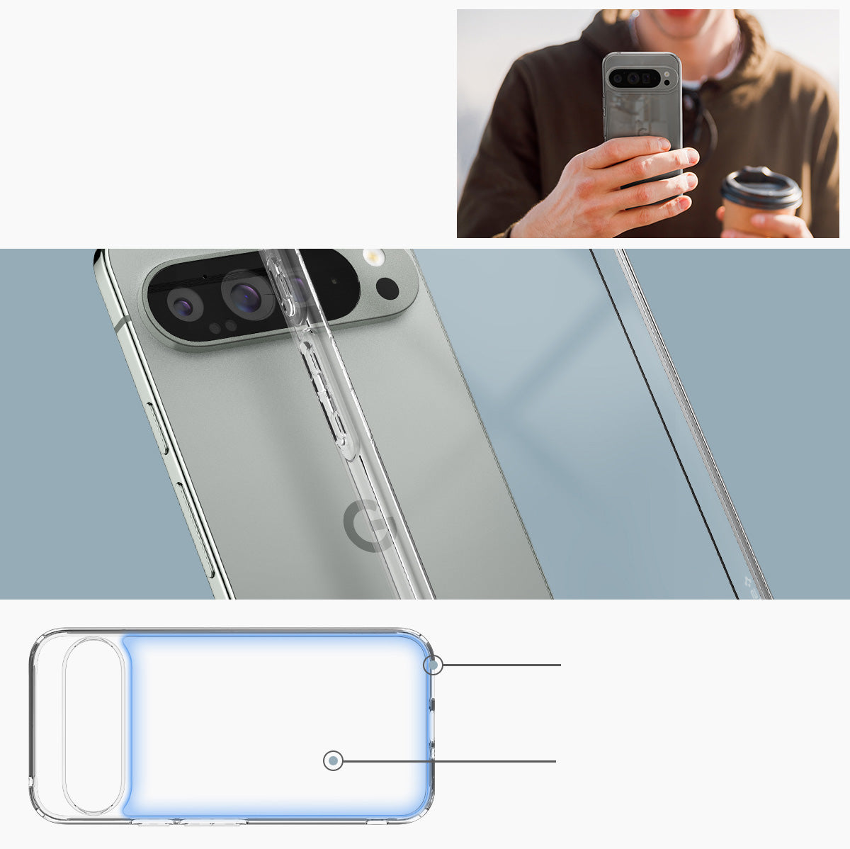 Schutzhülle für Google Pixel 9 Pro XL, Spigen Ultra Hybrid, Transparent