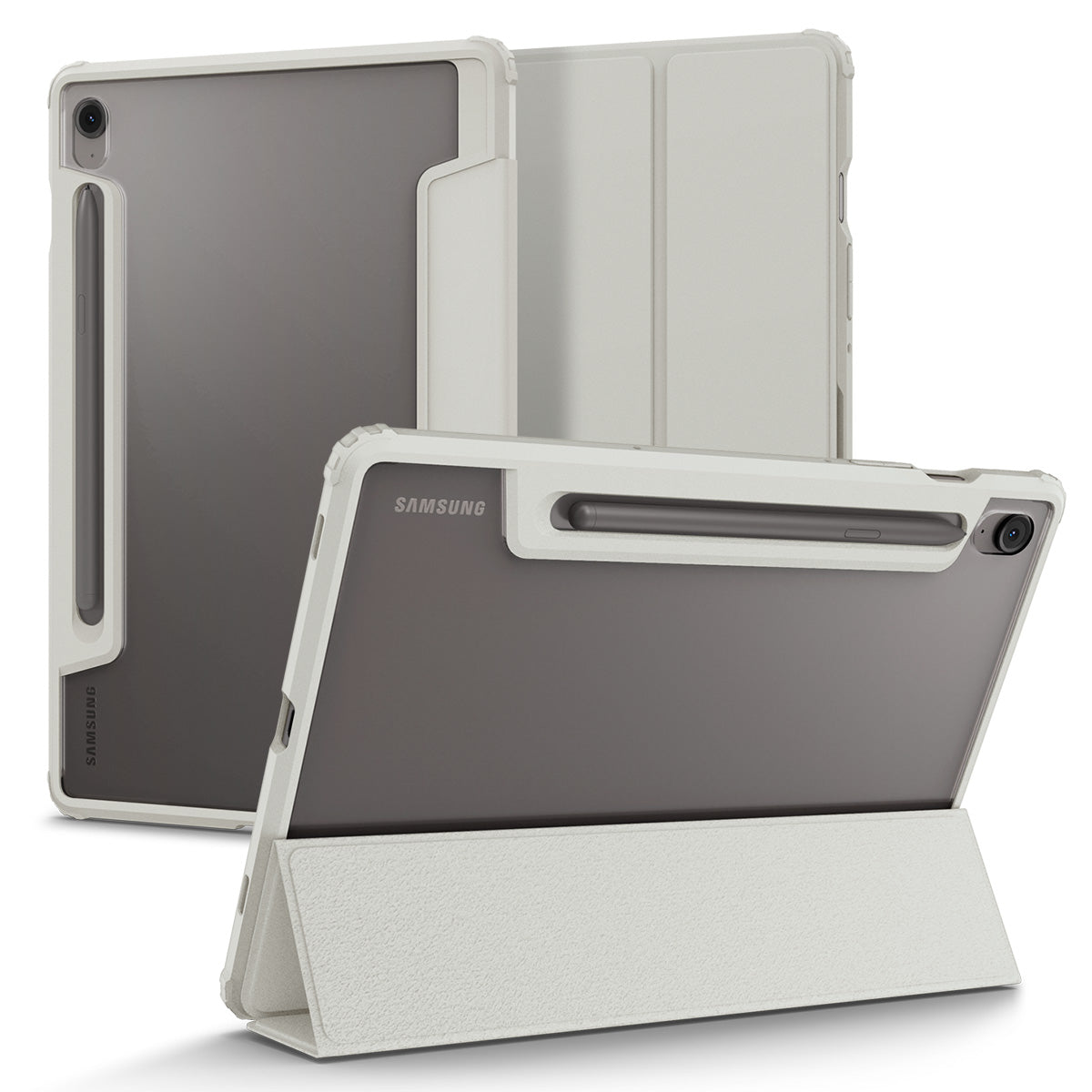 Hülle für Galaxy Tab S10 FE / S9, Spigen Ultra Hybrid Pro, Grau-Transparent