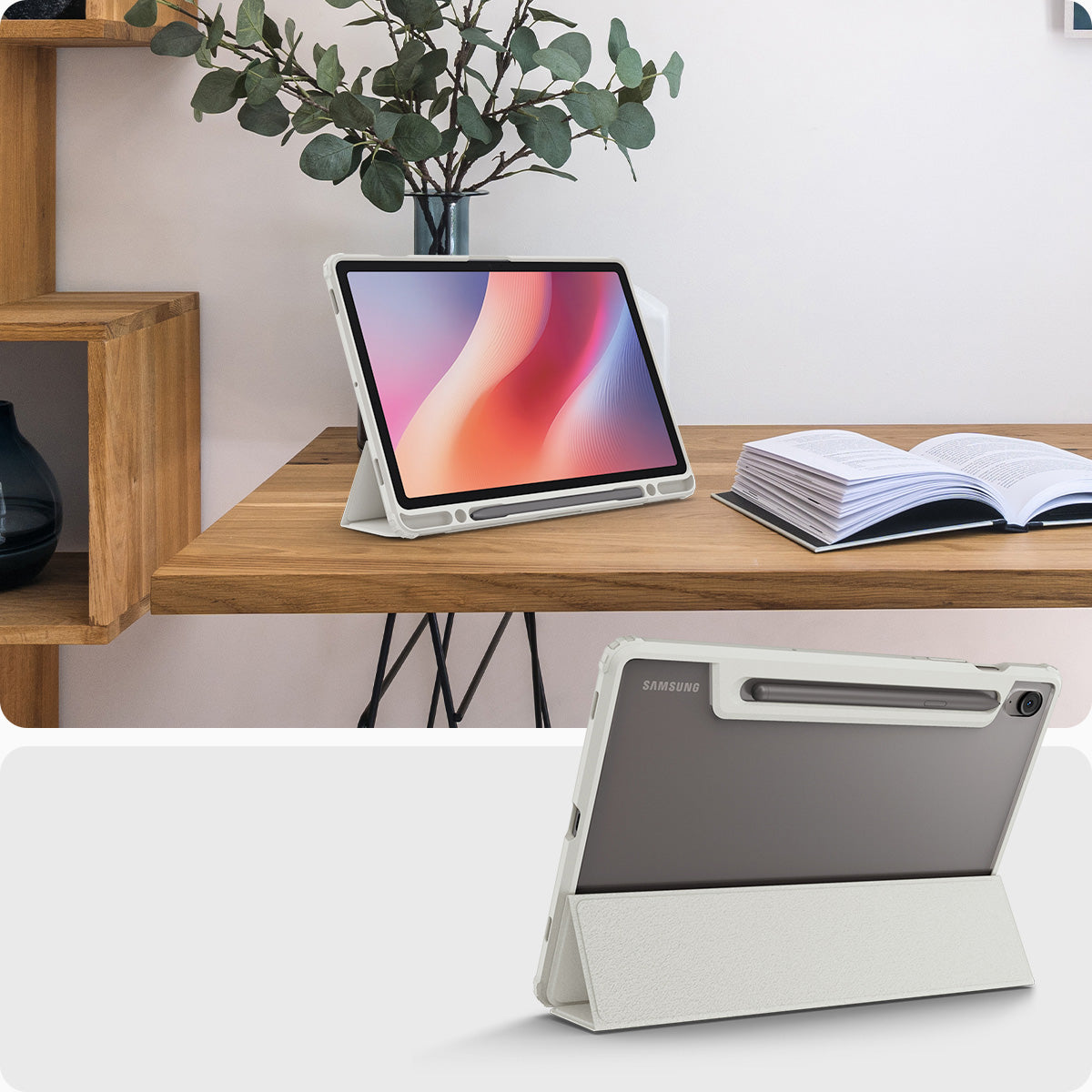 Hülle für Galaxy Tab S10 FE / S9, Spigen Ultra Hybrid Pro, Grau-Transparent