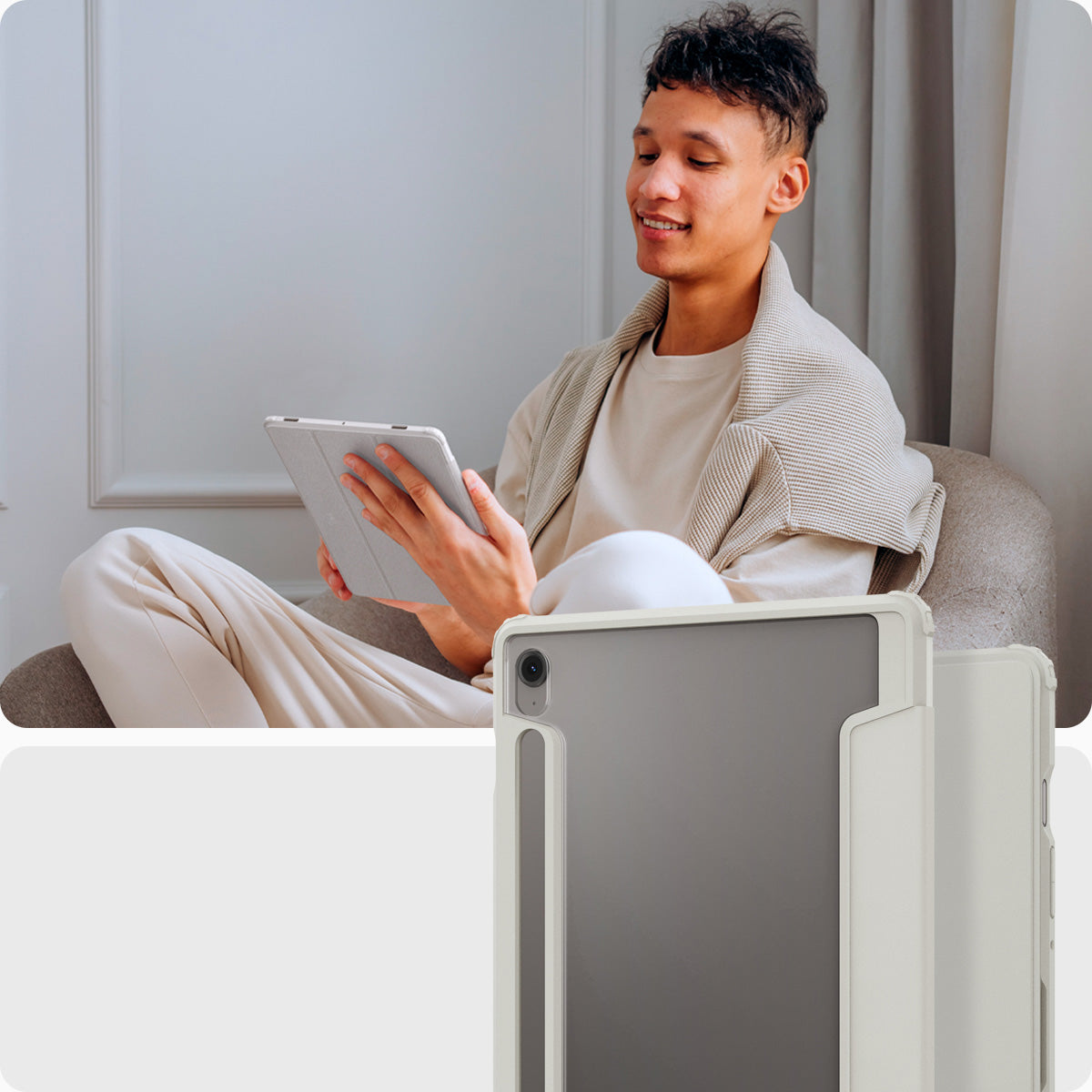 Hülle für Galaxy Tab S10 FE / S9, Spigen Ultra Hybrid Pro, Grau-Transparent