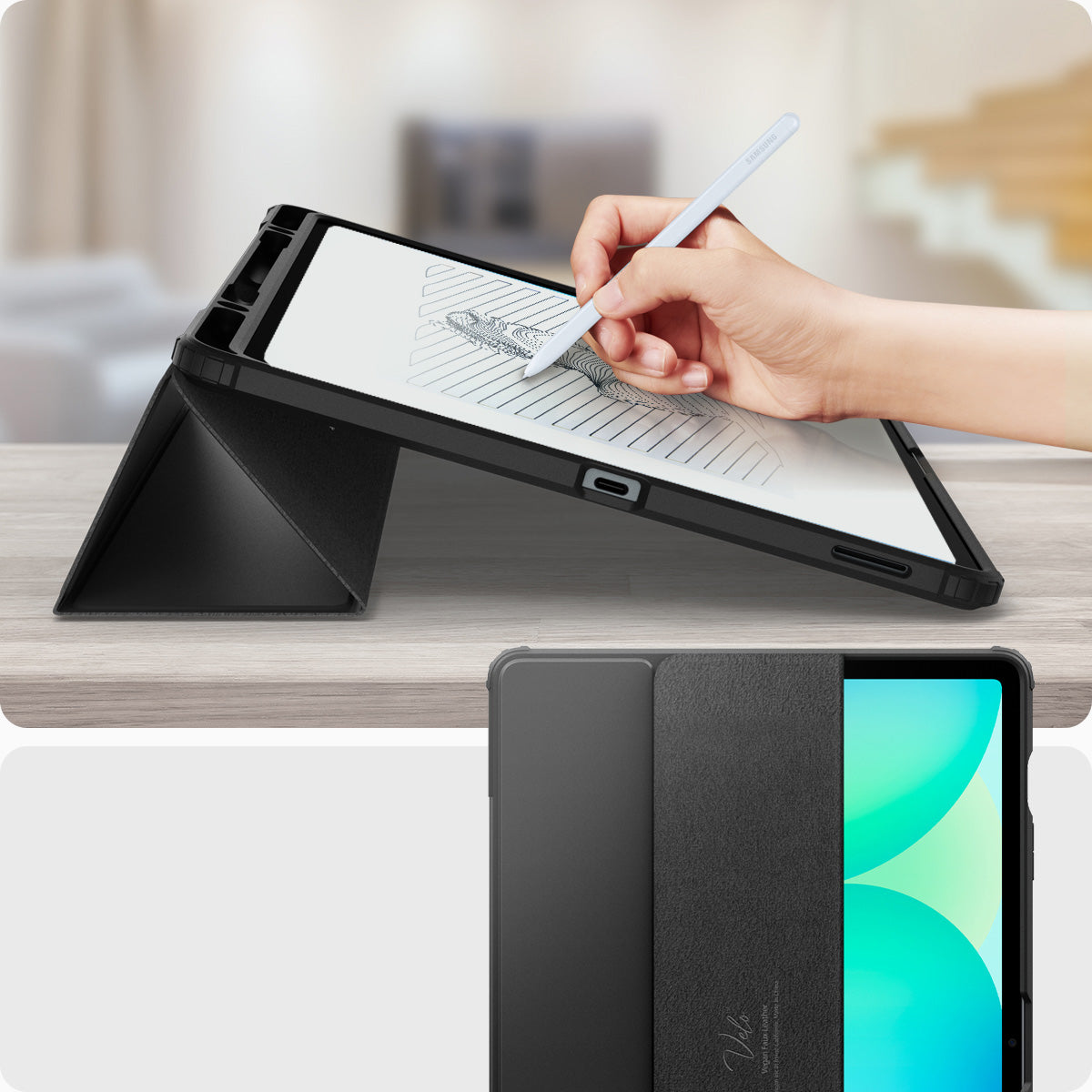 Hülle für Galaxy Tab S10 FE Plus, Spigen Ultra Hybrid Pro, Schwarz-Transparent