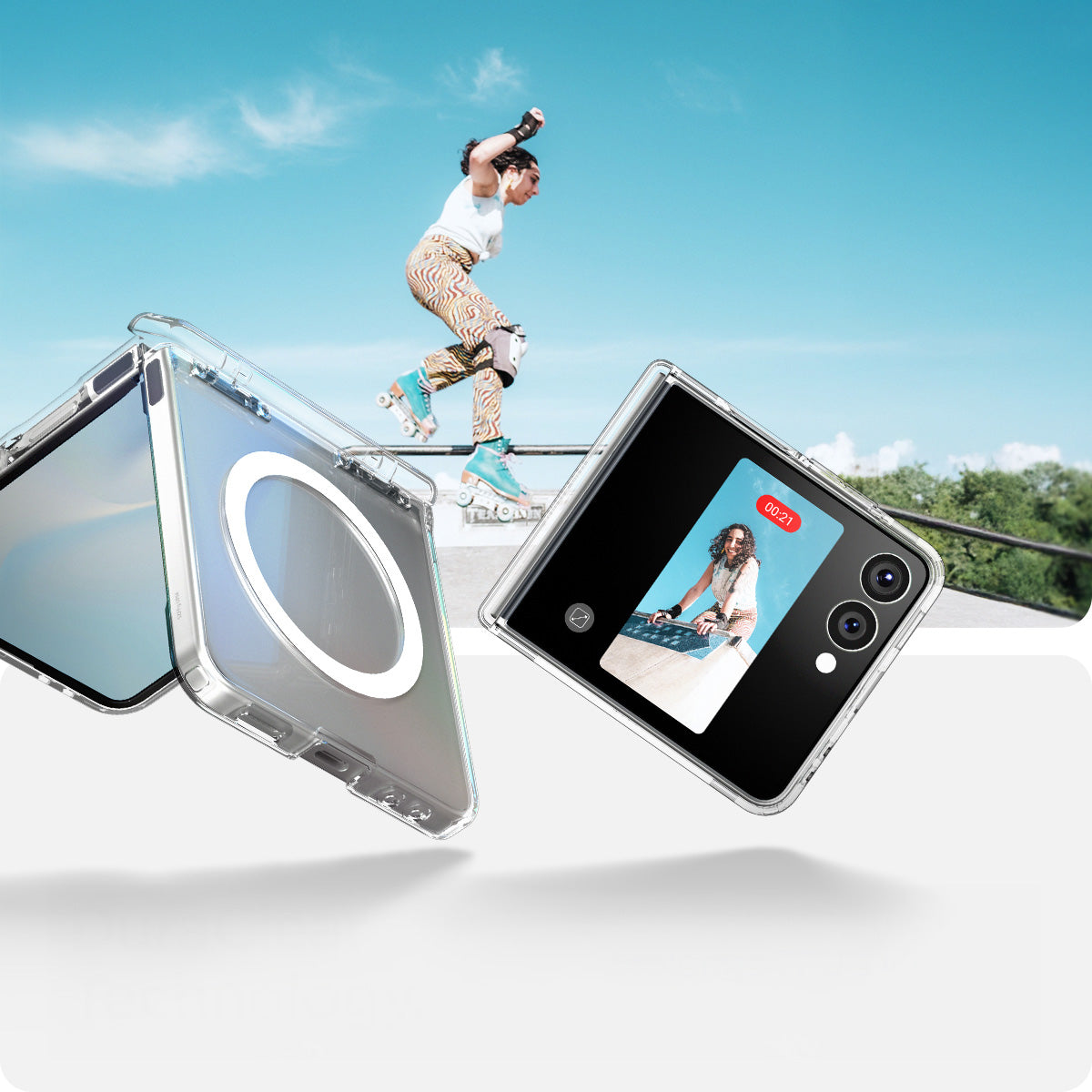Handyhülle für Galaxy Z Flip7, Spigen Ultra Hybrid Pro Mag mit MagSafe, Transparent-Weiß