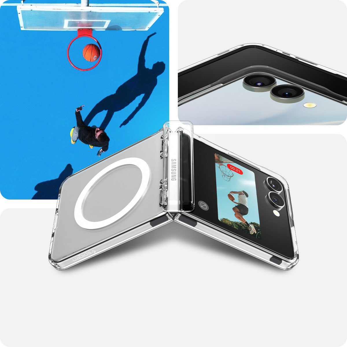 Handyhülle für Galaxy Z Flip7, Spigen Ultra Hybrid Pro Mag mit MagSafe, Transparent-Weiß