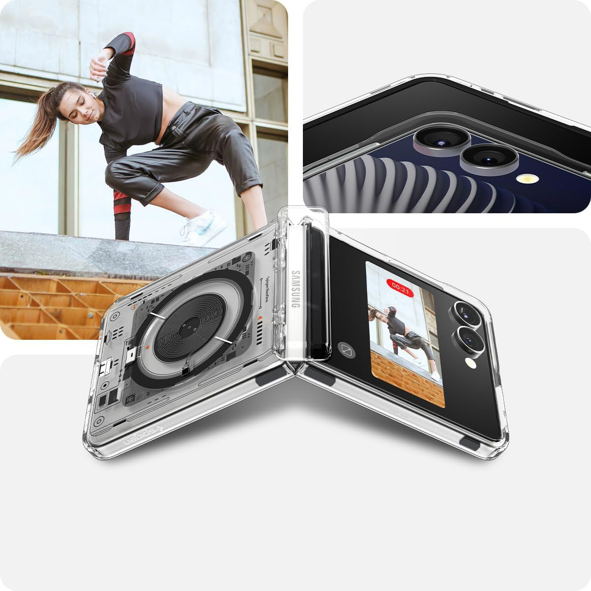 Handyhülle für Galaxy Z Flip7, Spigen Ultra Hybrid Pro Mag mit MagSafe, Transparent-Gemustert (Neo One)