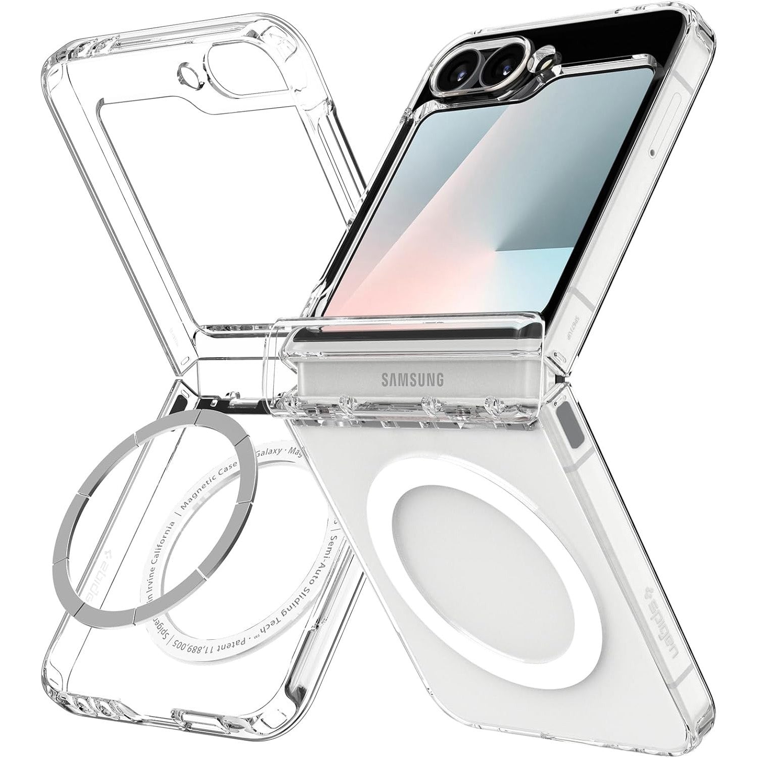 Handyhülle für Galaxy Z Flip7 FE / 6, Spigen Ultra Hybrid Pro Mag mit MagSafe, Transparent-Weiß