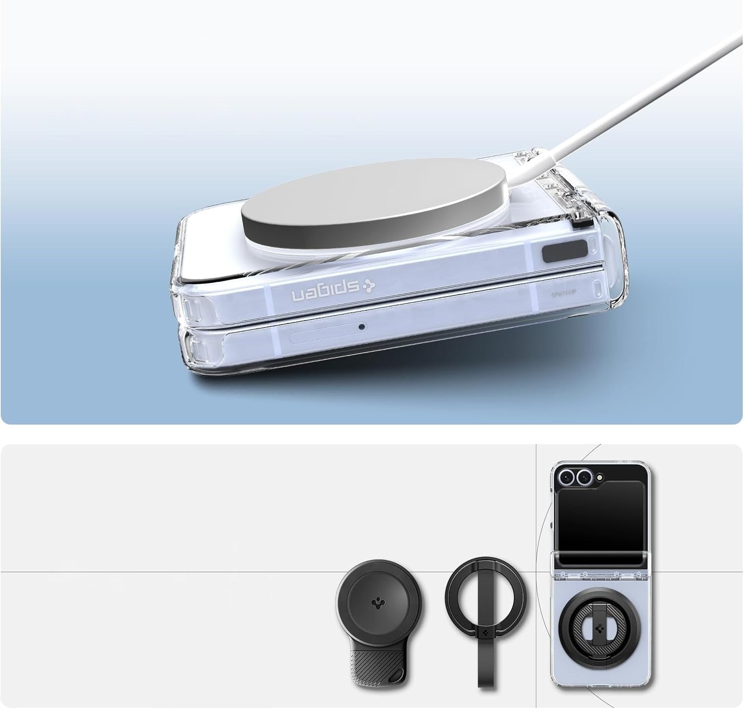 Handyhülle für Galaxy Z Flip7 FE / 6, Spigen Ultra Hybrid Pro Mag mit MagSafe, Transparent-Weiß