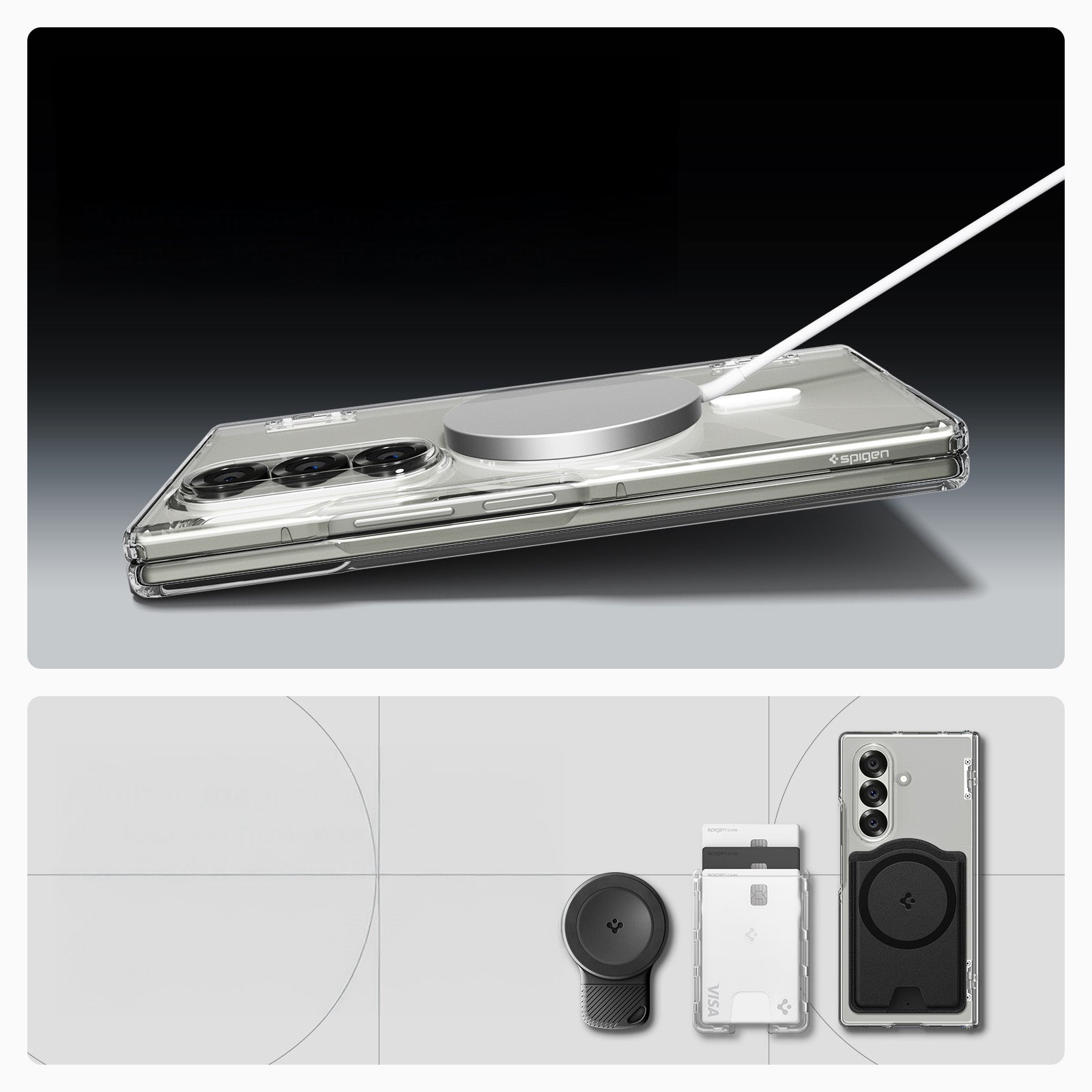 Handyhülle für Galaxy Z Fold7, Spigen Ultra Hybrid Pro Mag mit MagSafe, Transparent-Weiß