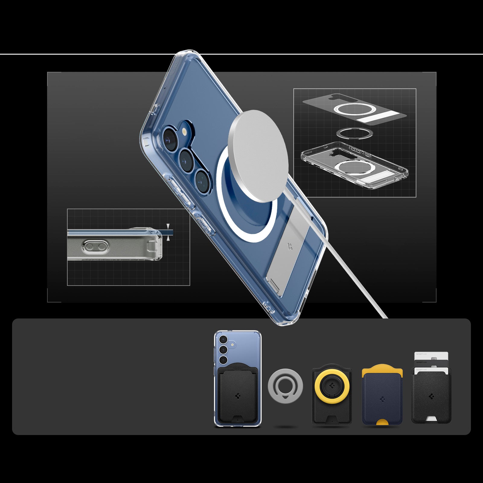 Handyhülle für Galaxy S25, Spigen Ultra Hybrid S Mag mit MagSafe, Transparent-Weiß