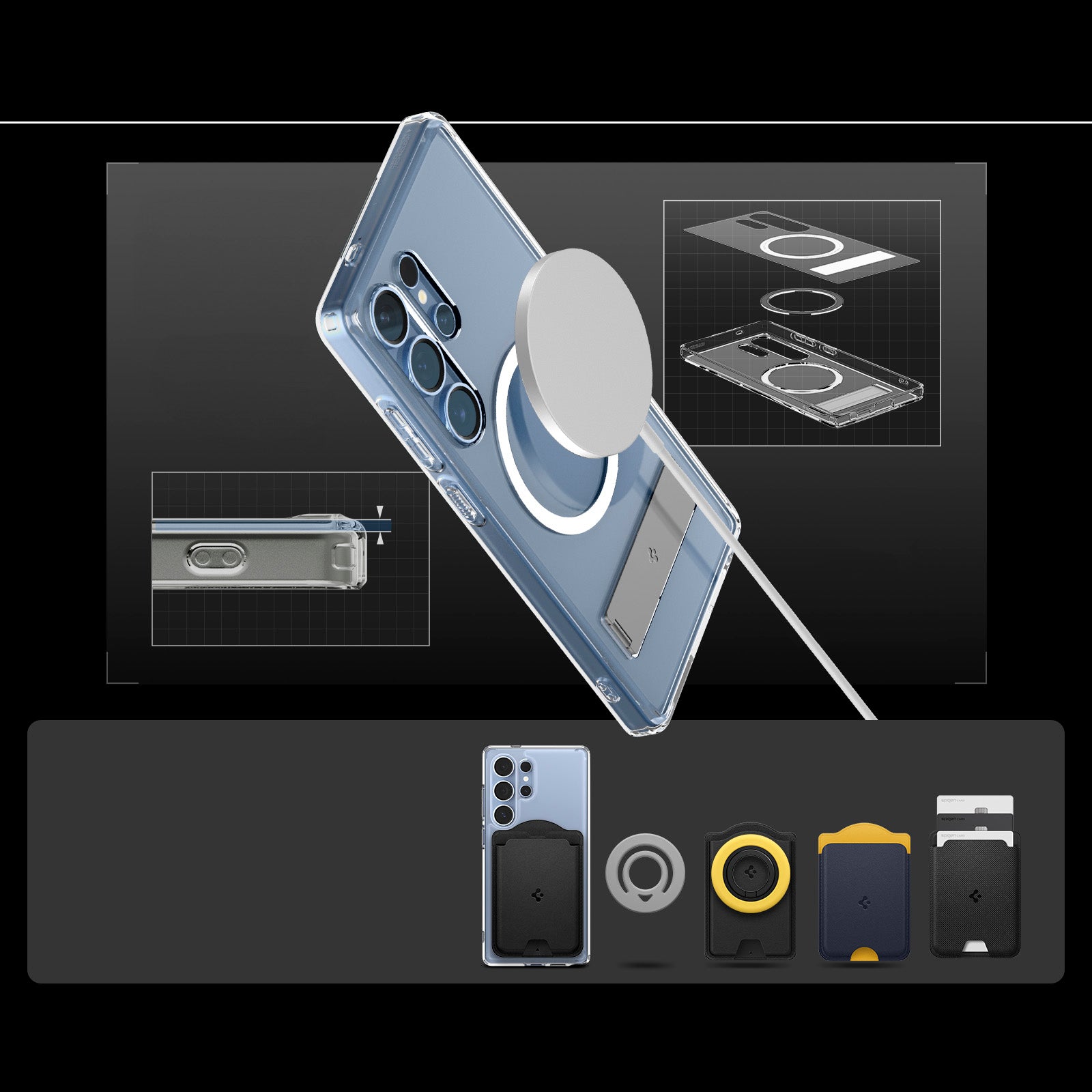 Handyhülle für Galaxy S25 Ultra, Spigen Ultra Hybrid S Mag mit MagSafe, Transparent-Weiß