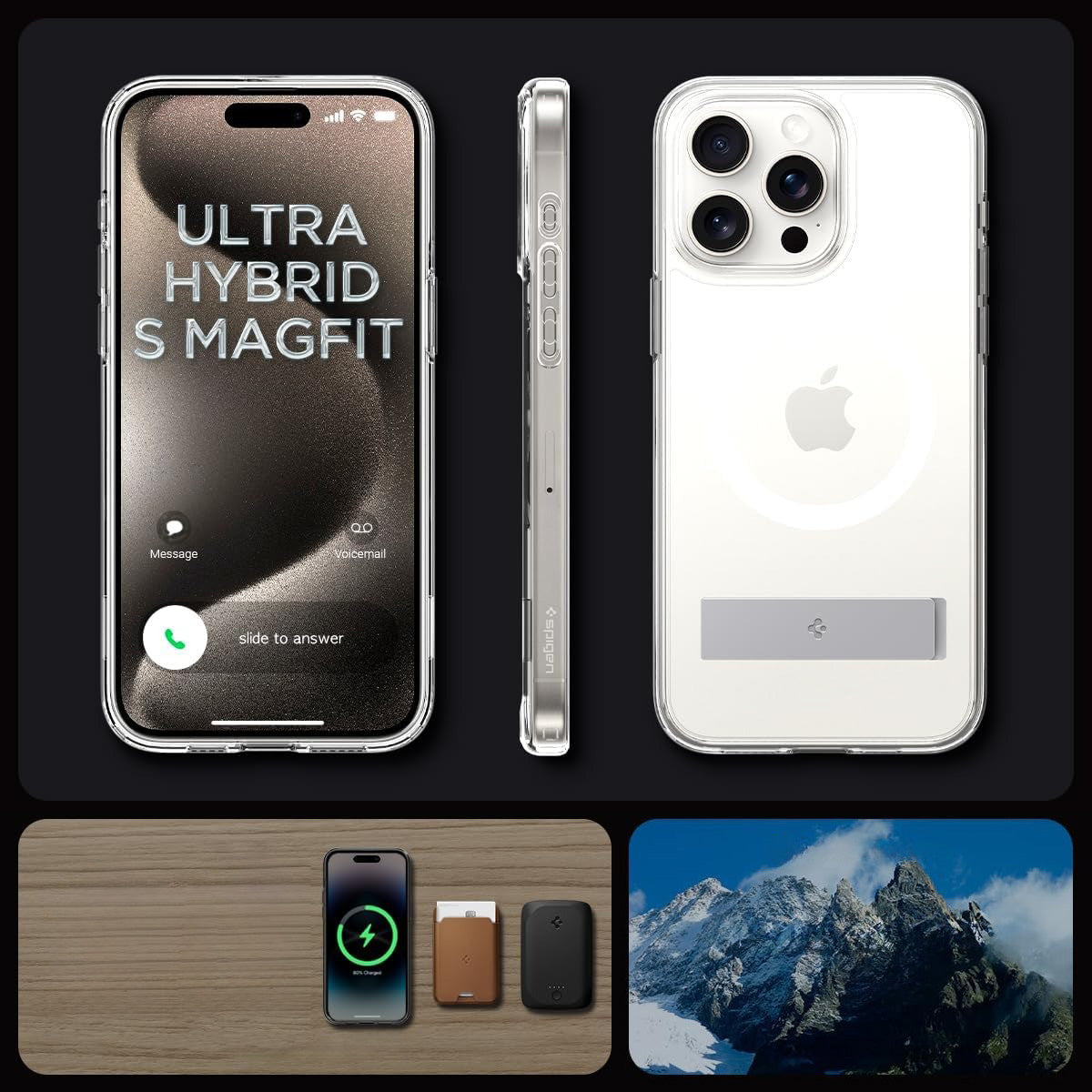 Handyhülle für iPhone 15 Pro Max, Spigen Ultra Hybrid S Mag mit MagSafe, Transparent-Weiß