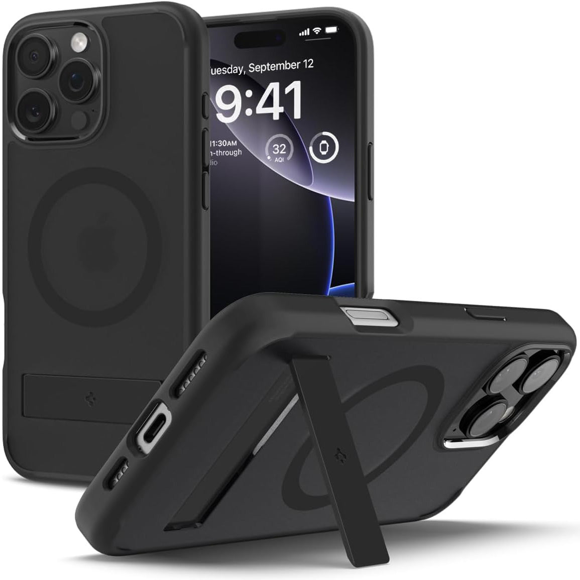 Handyhülle für iPhone 16 Pro, Spigen Ultra Hybrid S Mag mit MagSafe, Durchscheinend-Schwarz
