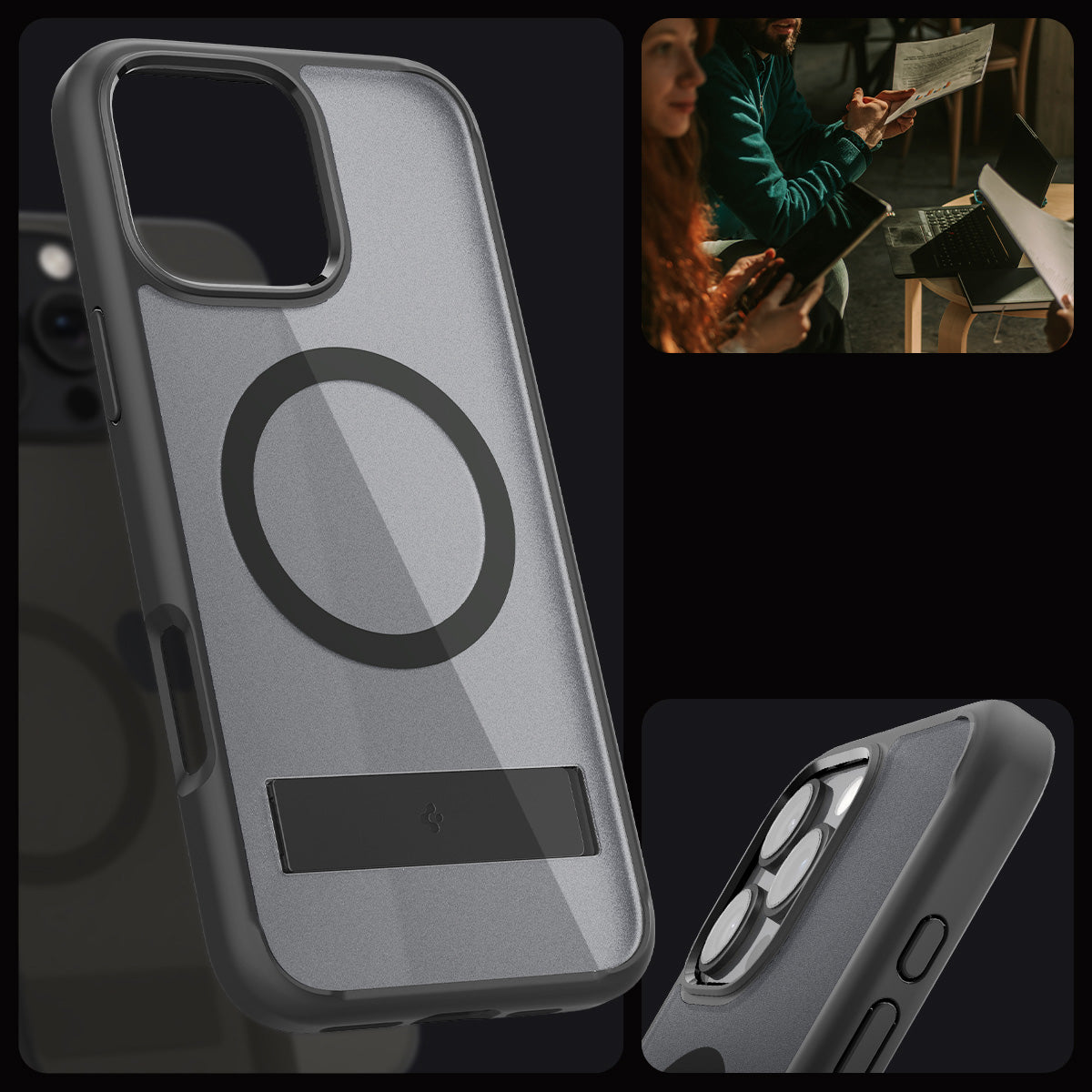 Handyhülle für iPhone 16 Pro, Spigen Ultra Hybrid S Mag mit MagSafe, Durchscheinend-Schwarz