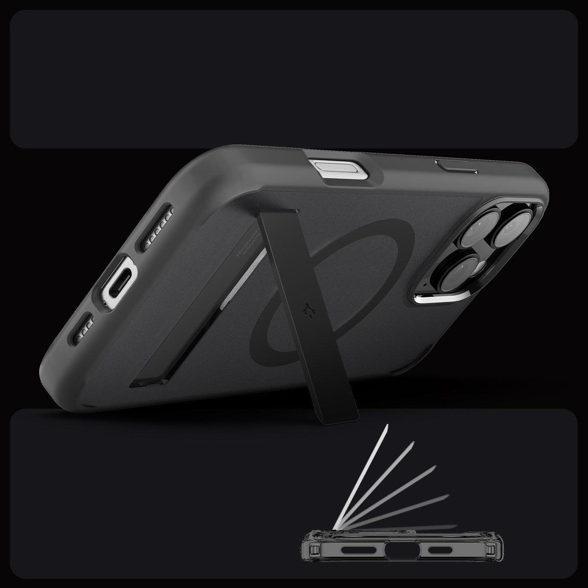 Handyhülle für iPhone 16 Pro, Spigen Ultra Hybrid S Mag mit MagSafe, Durchscheinend-Schwarz