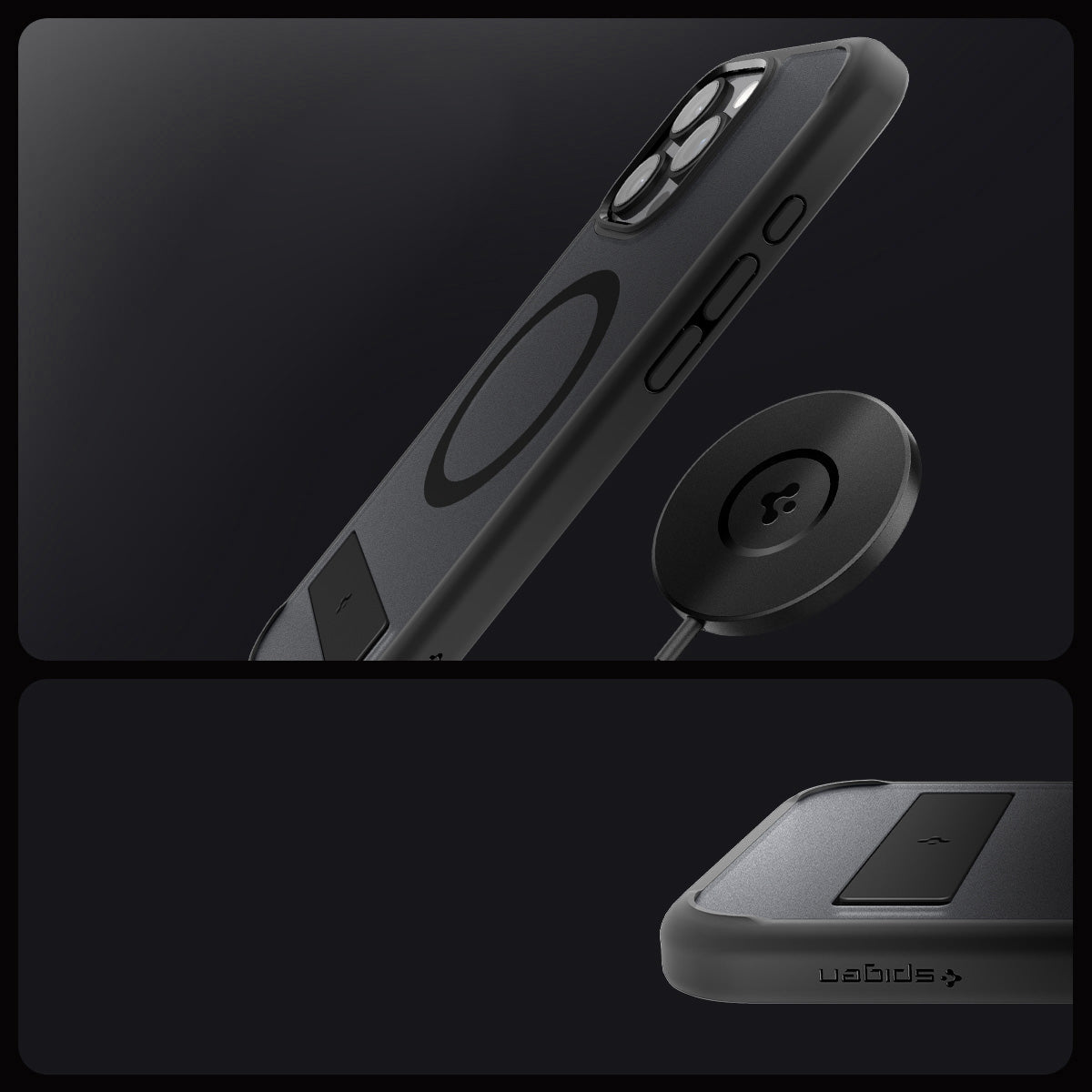 Handyhülle für iPhone 16 Pro, Spigen Ultra Hybrid S Mag mit MagSafe, Durchscheinend-Schwarz