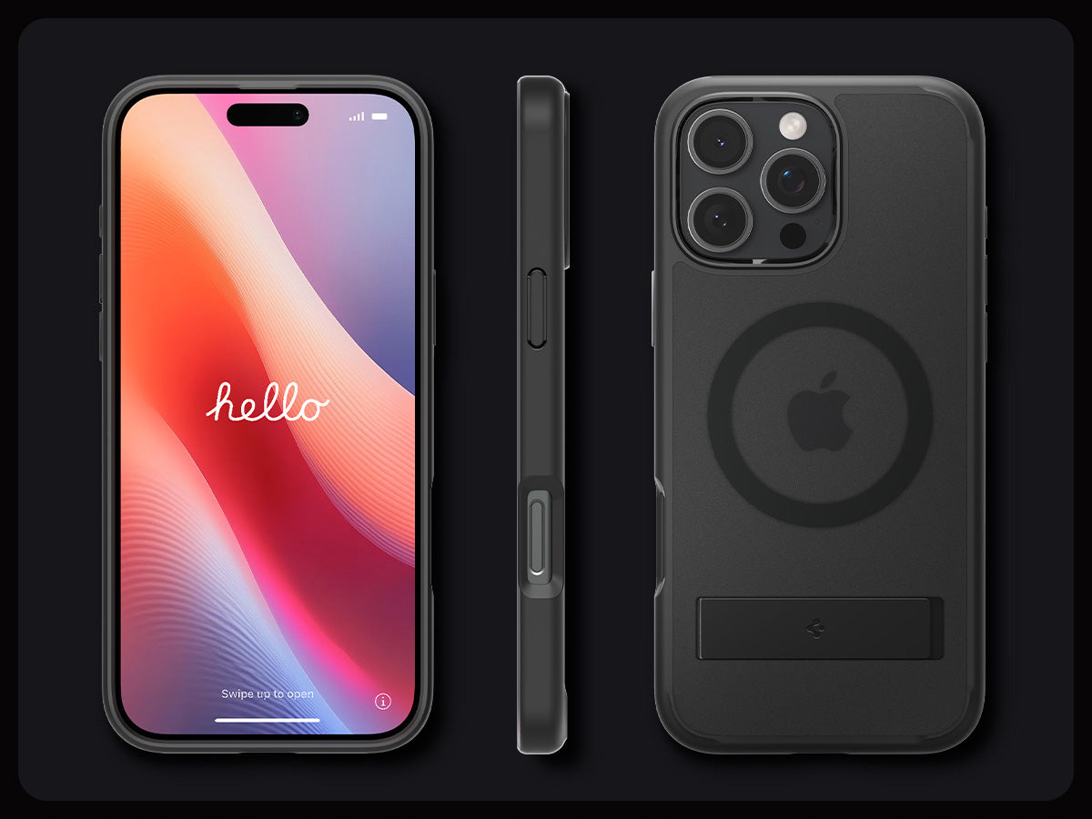 Handyhülle für iPhone 16 Pro, Spigen Ultra Hybrid S Mag mit MagSafe, Durchscheinend-Schwarz