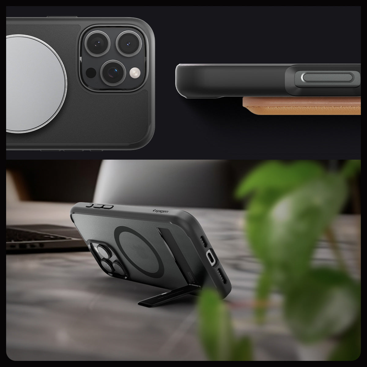 Handyhülle für iPhone 16 Pro, Spigen Ultra Hybrid S Mag mit MagSafe, Durchscheinend-Schwarz