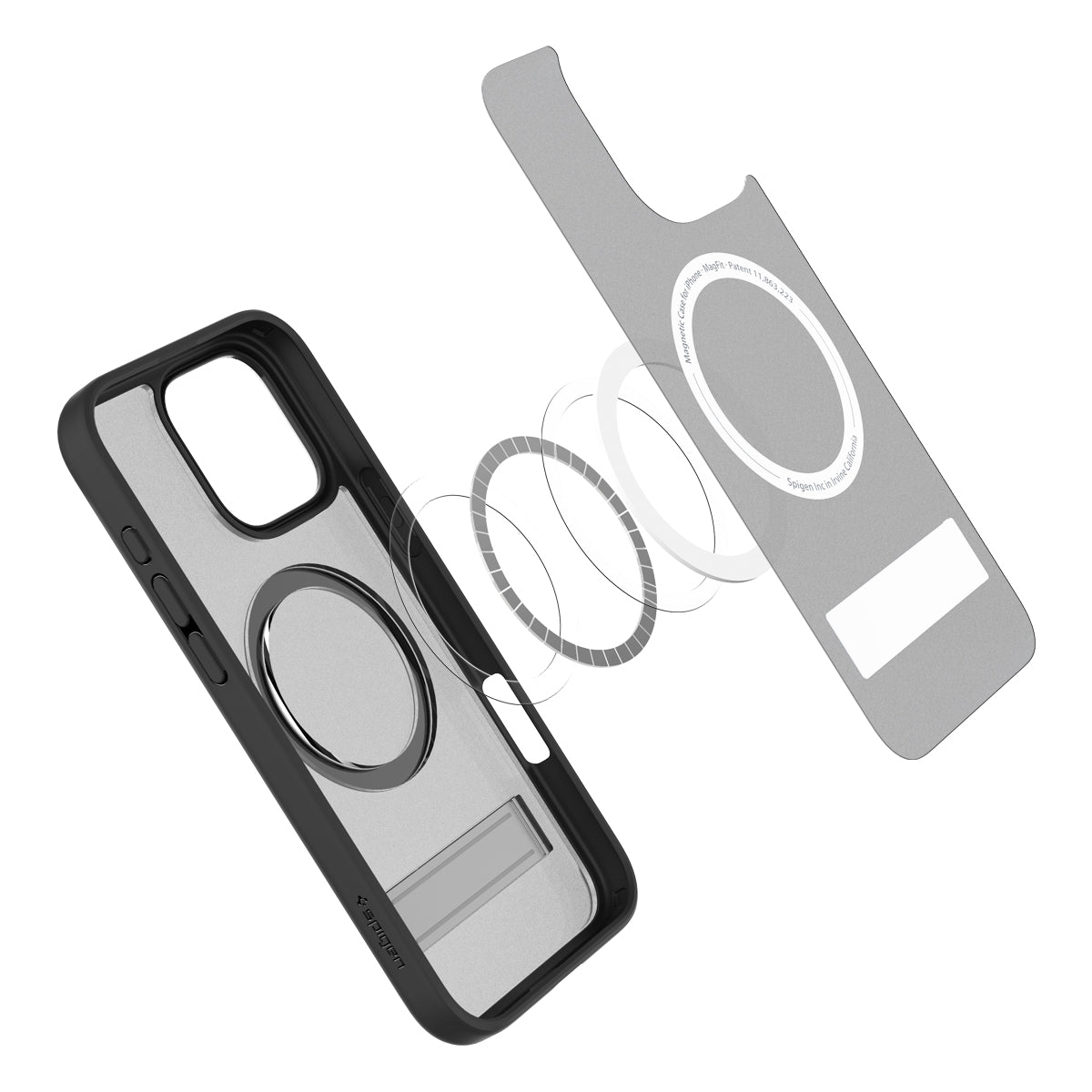 Handyhülle für iPhone 16 Pro, Spigen Ultra Hybrid S Mag mit MagSafe, Durchscheinend-Schwarz