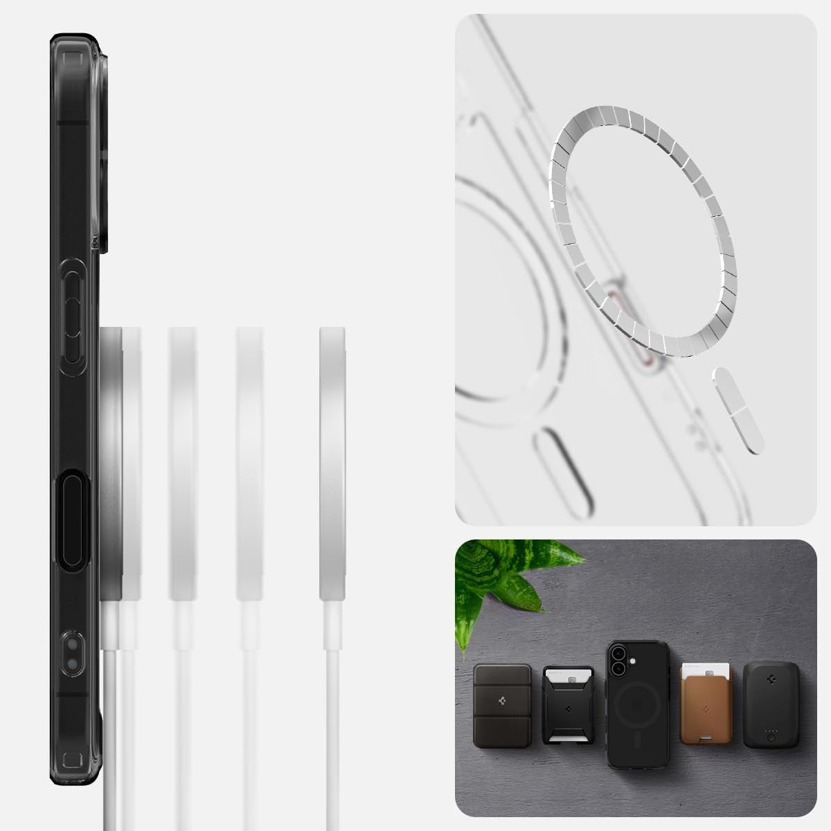 Handyhülle für iPhone 16, Spigen Ultra Hybrid T Mag (CC) mit MagSafe, Durchscheinend-Schwarz
