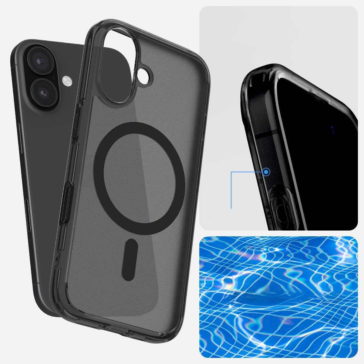 Handyhülle für iPhone 16, Spigen Ultra Hybrid T Mag (CC) mit MagSafe, Durchscheinend-Schwarz