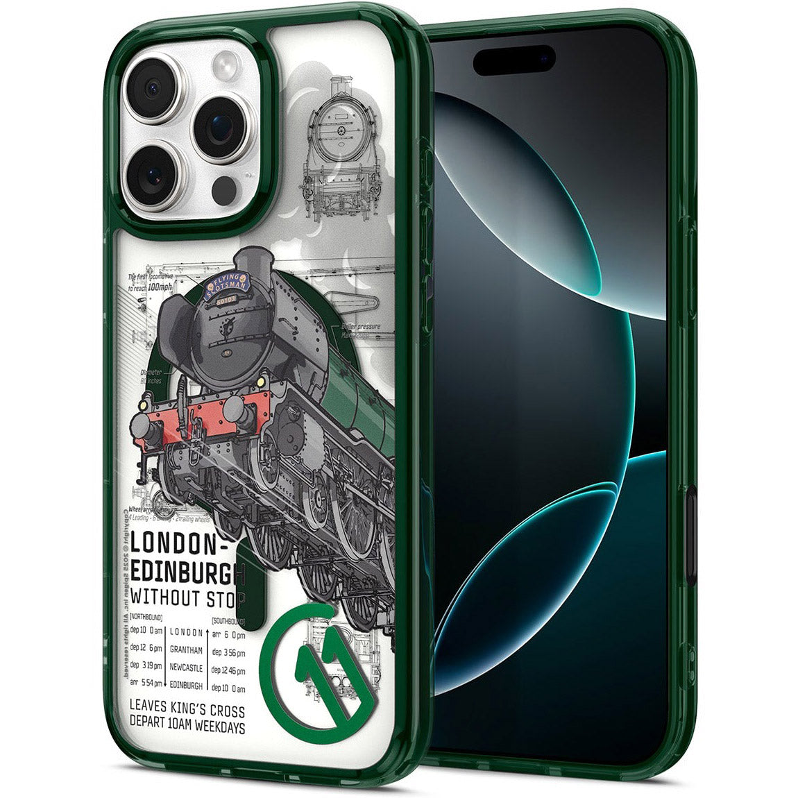 Handyhülle für iPhone 16 Pro, Spigen Ultra Hybrid T Mag (CC) mit MagSafe, Grün-Gemustert (C11 Scotsman Fir)