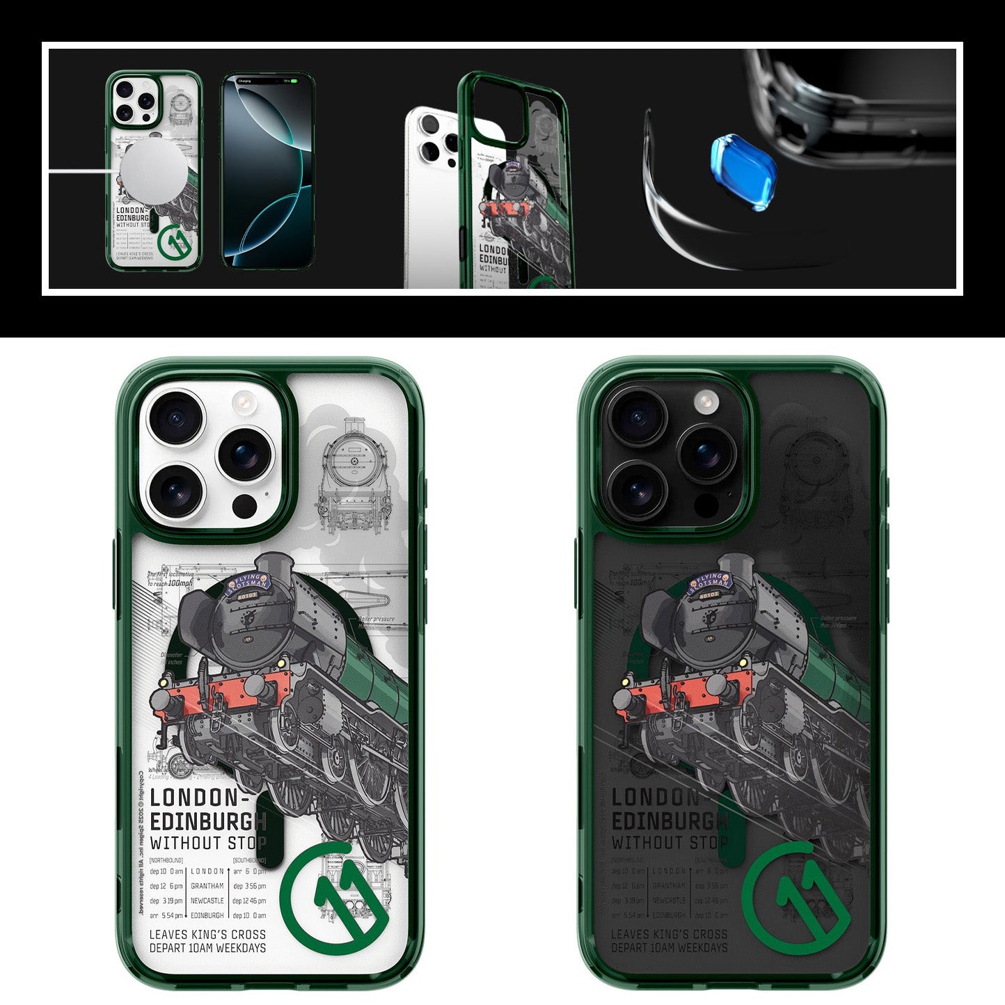 Handyhülle für iPhone 16 Pro, Spigen Ultra Hybrid T Mag (CC) mit MagSafe, Grün-Gemustert (C11 Scotsman Fir)