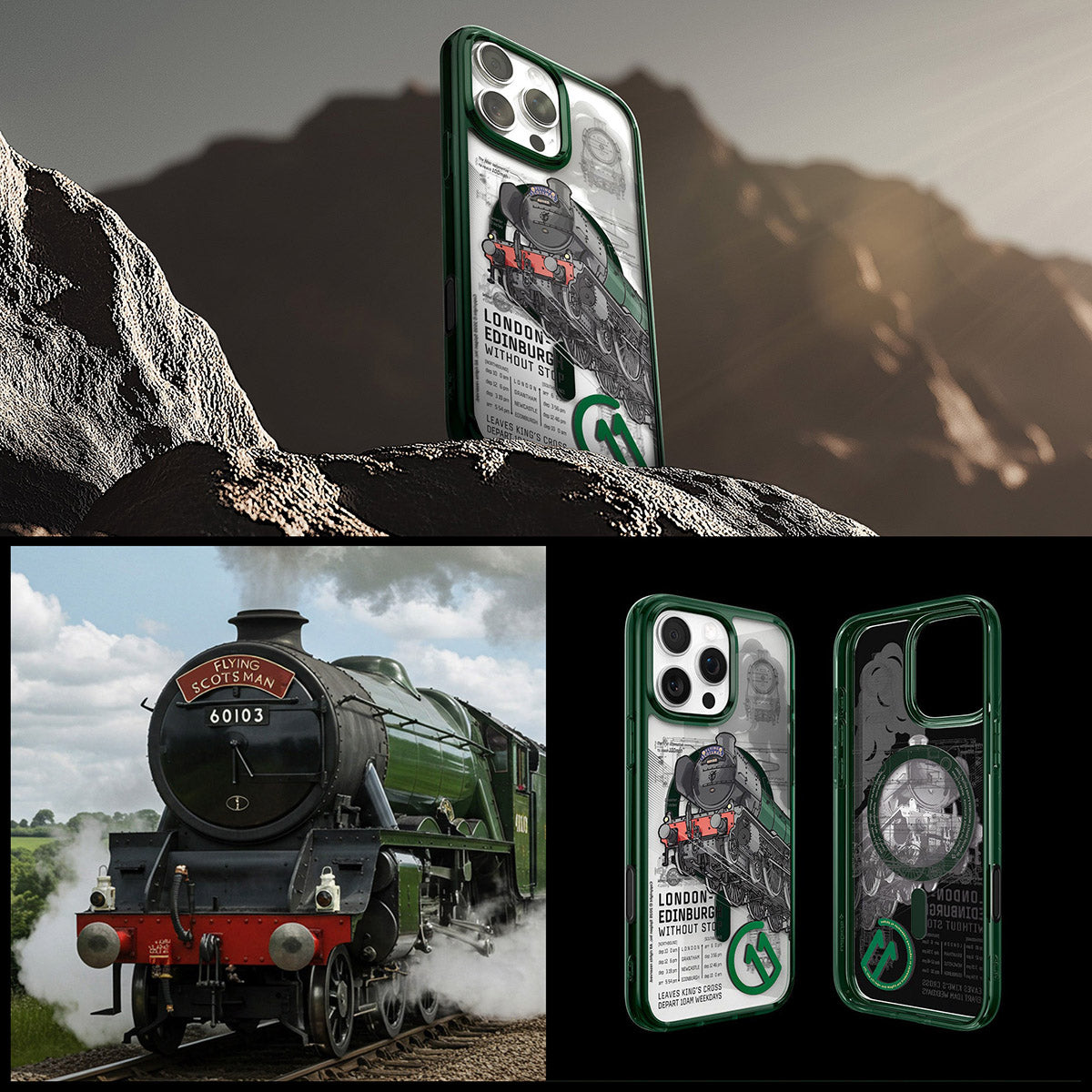 Handyhülle für iPhone 16 Pro, Spigen Ultra Hybrid T Mag (CC) mit MagSafe, Grün-Gemustert (C11 Scotsman Fir)