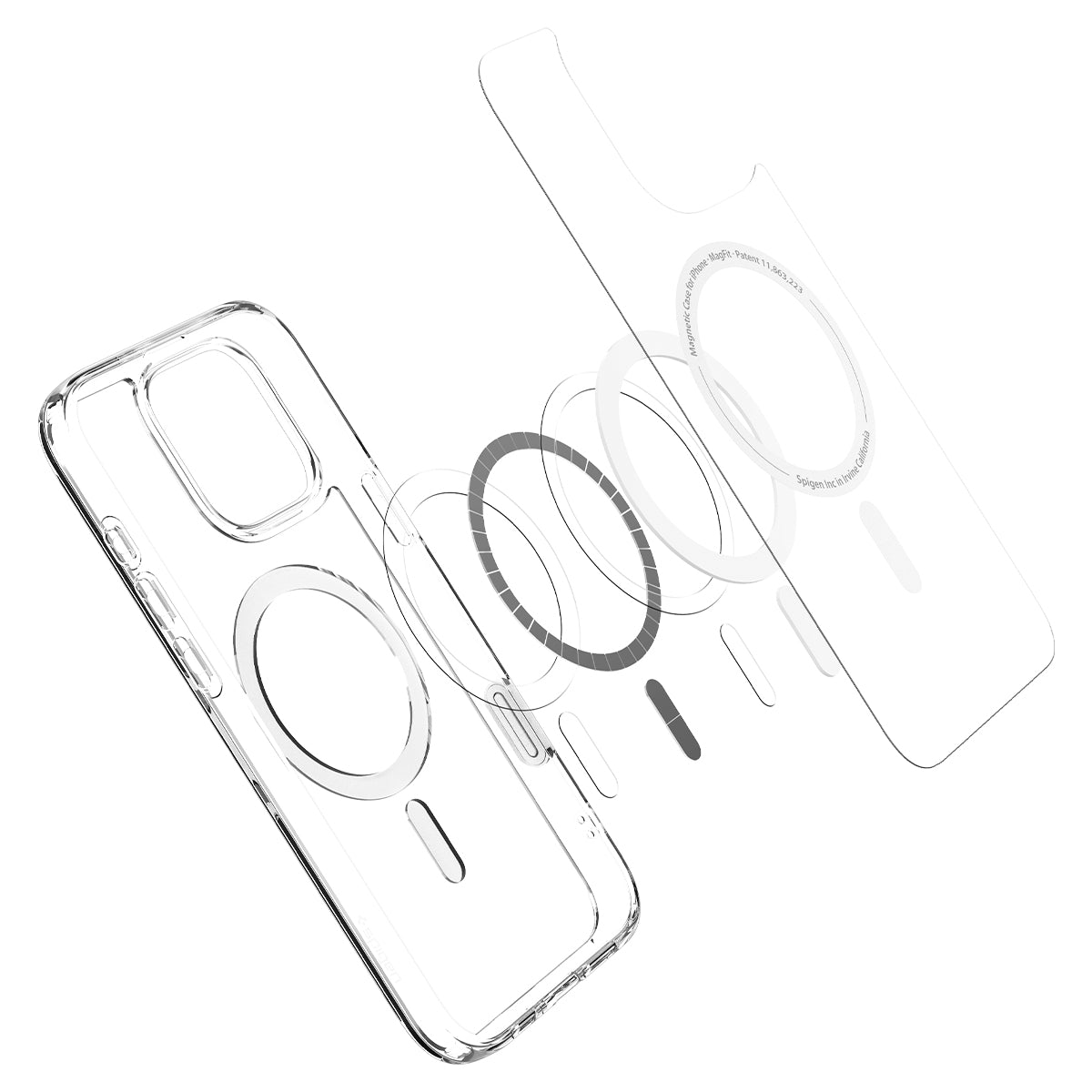 Handyhülle für iPhone 16 Pro, Spigen Ultra Hybrid T Mag (CC) mit MagSafe, Transparent-Grau