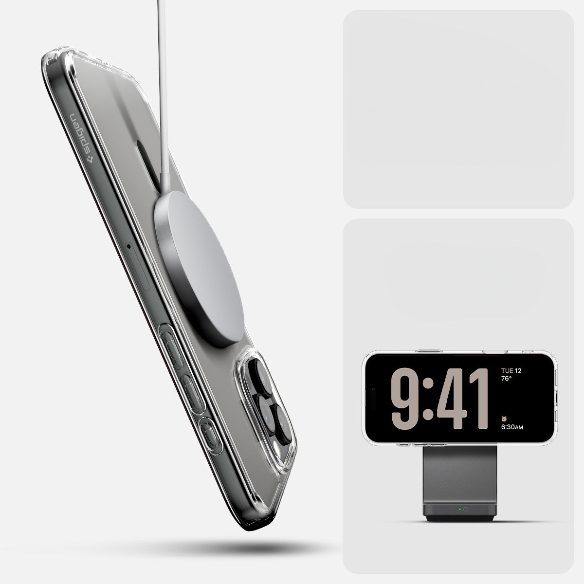Handyhülle für iPhone 16 Pro, Spigen Ultra Hybrid T Mag (CC) mit MagSafe, Transparent-Grau