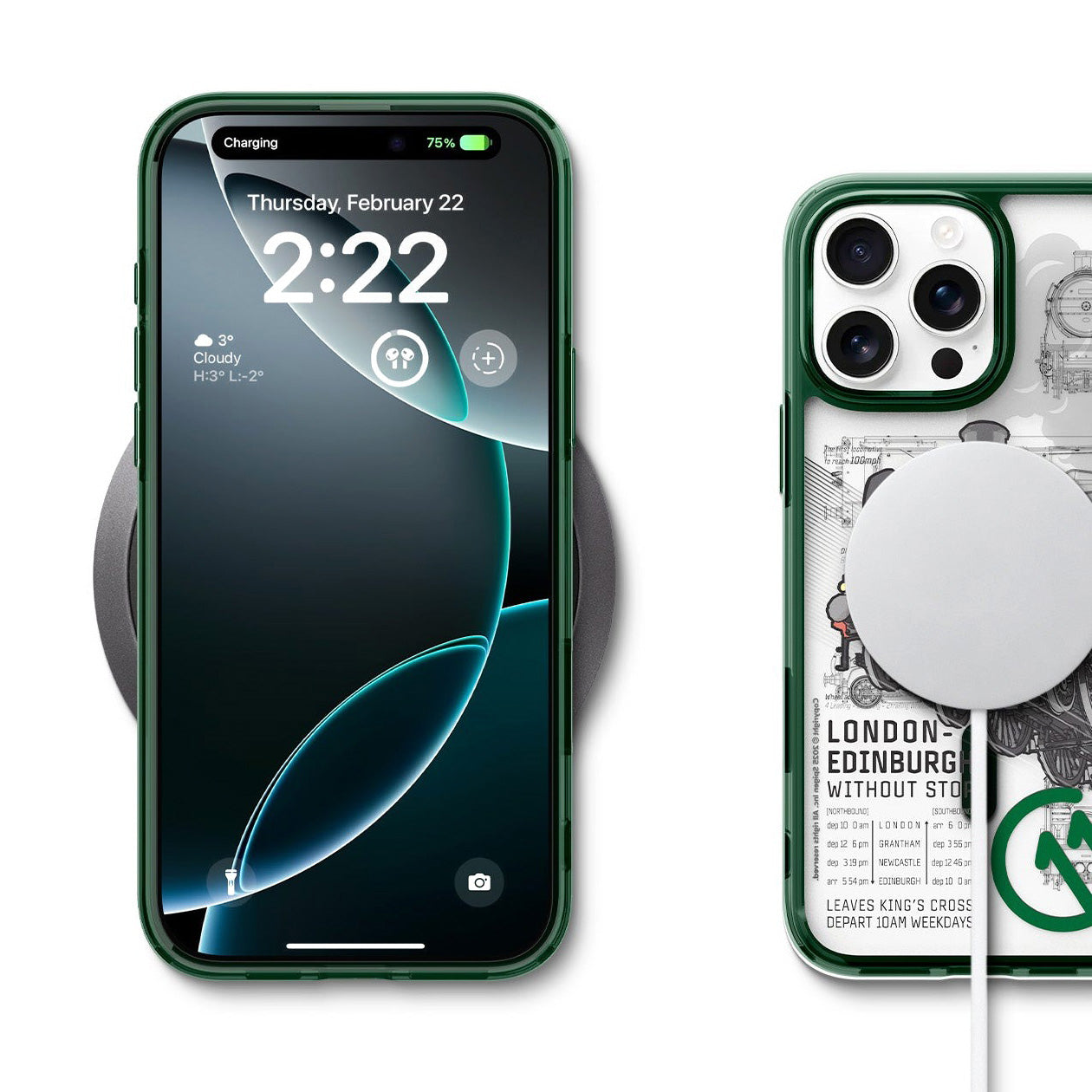 Handyhülle für iPhone 16 Pro Max, Spigen Ultra Hybrid T Mag (CC) mit MagSafe, Grün-Gemustert (C11 Scotsman Fir)