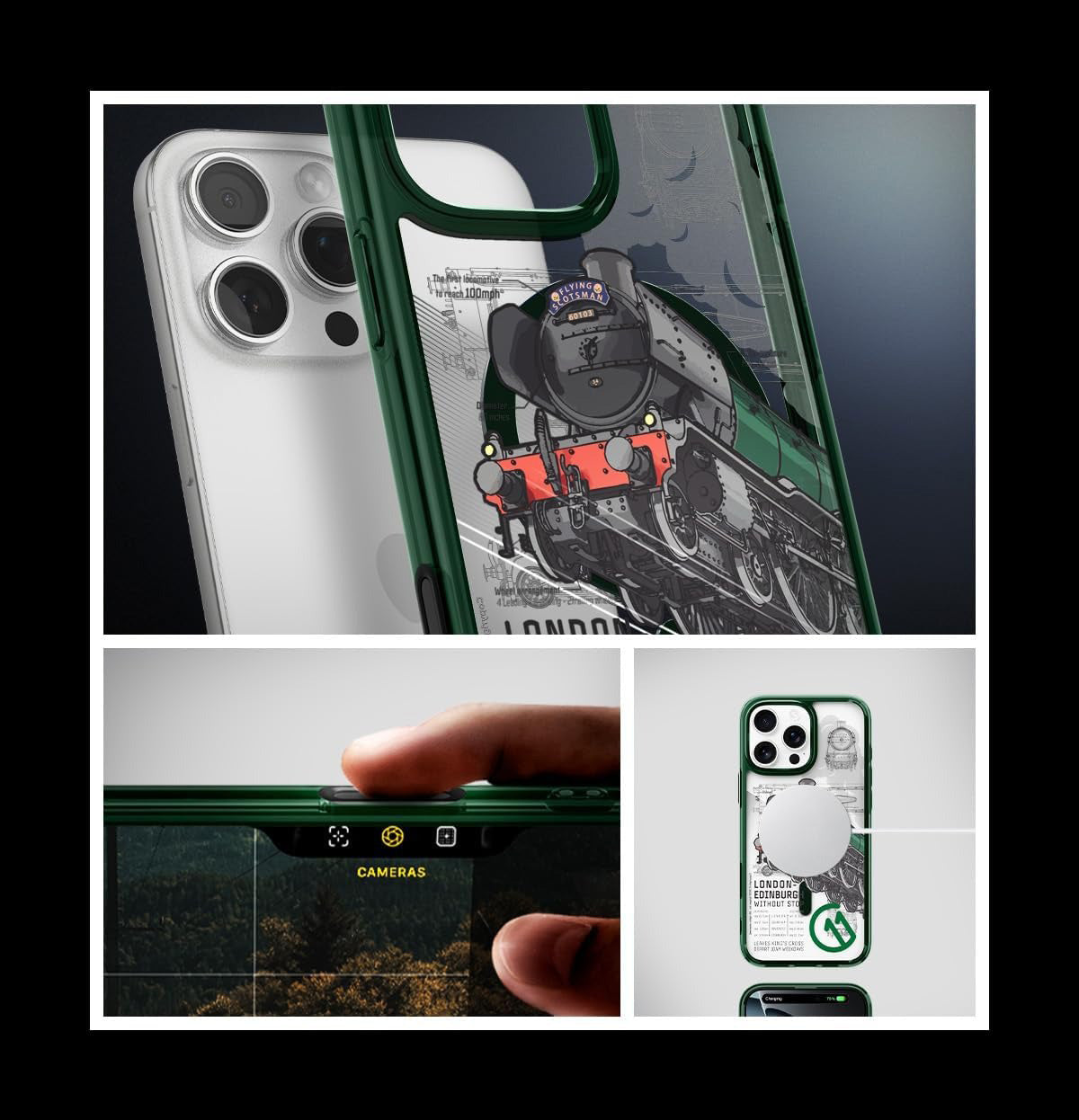 Handyhülle für iPhone 16 Pro Max, Spigen Ultra Hybrid T Mag (CC) mit MagSafe, Grün-Gemustert (C11 Scotsman Fir)
