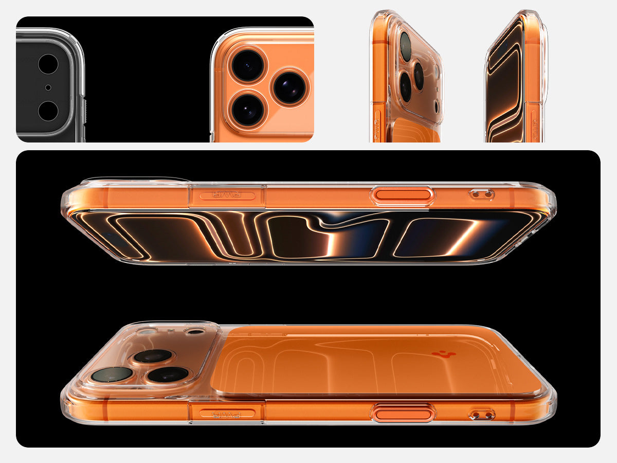 Handyhülle für iPhone 17 Pro, Spigen Ultra Hybrid T Mag (CC) mit MagSafe, Transparent-Orange